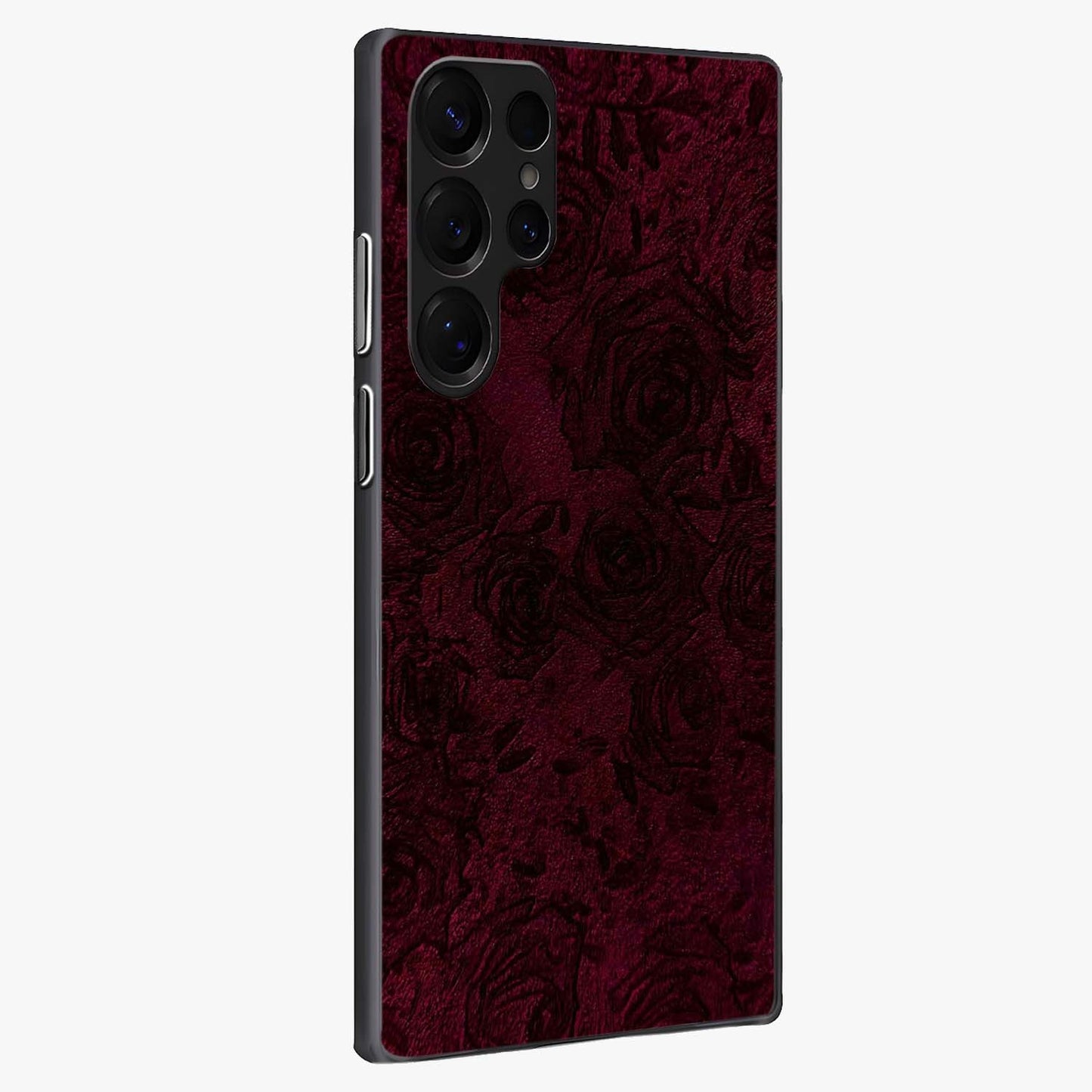 Crimson Fade Flow Glass Case upright view showcasing dynamic crimson flow artwork with stylish abstract theme.