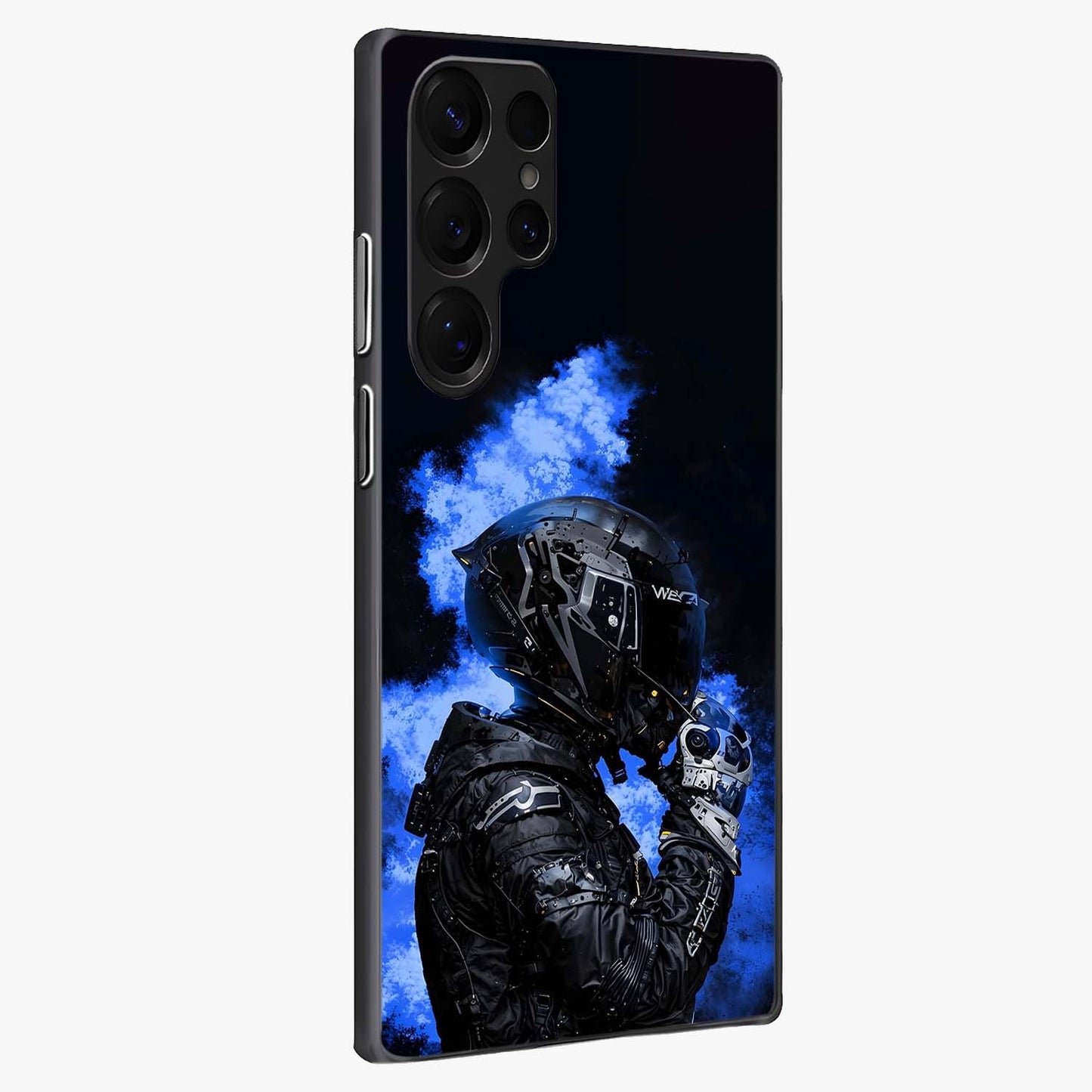 Cyber Sentinel Protocol Glass Case upright view showcasing advanced cyber sentinel artwork with futuristic tech theme.