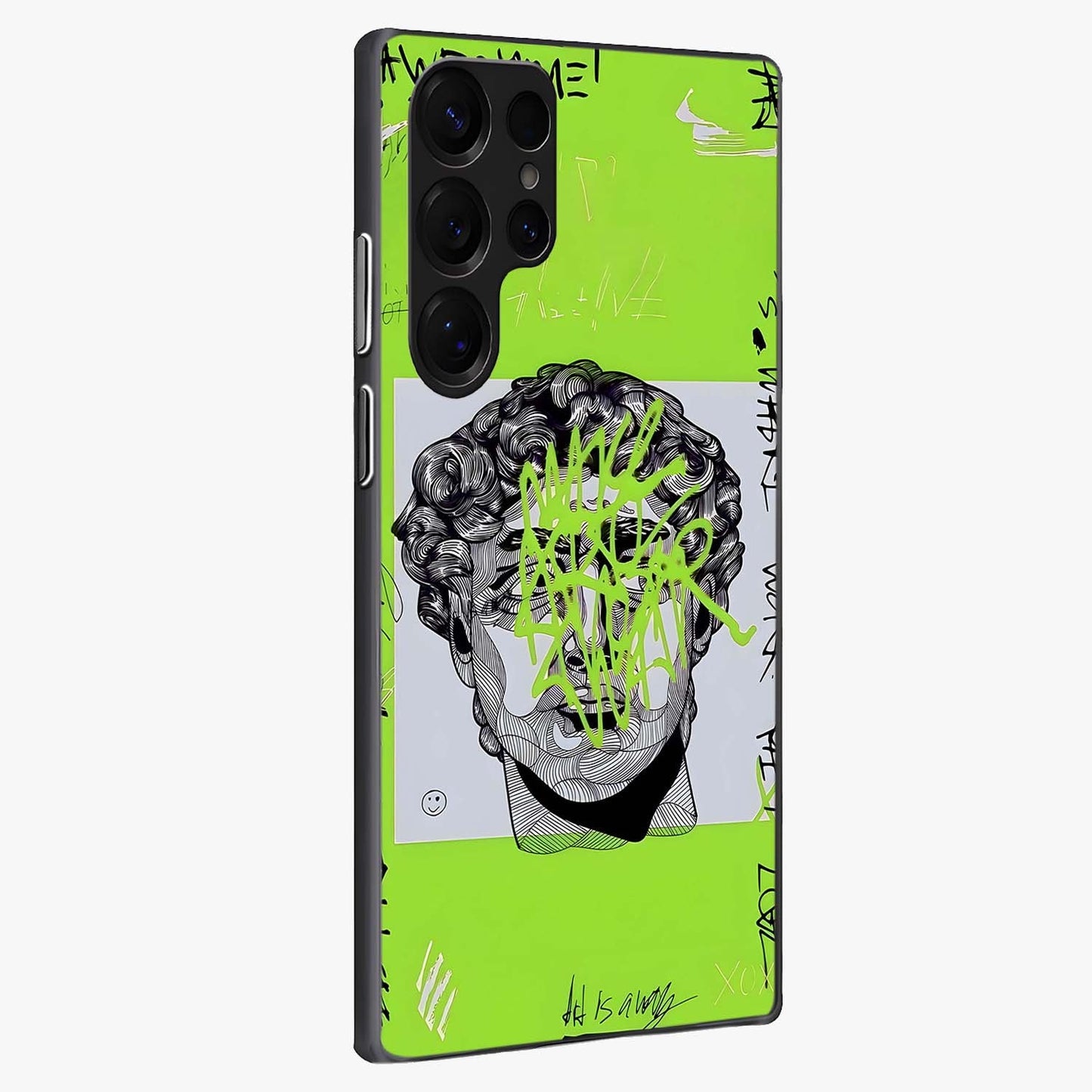 Neo Graffiti Rebellion Glass Case upright view showcasing colorful graffiti artwork with bold modern street style.