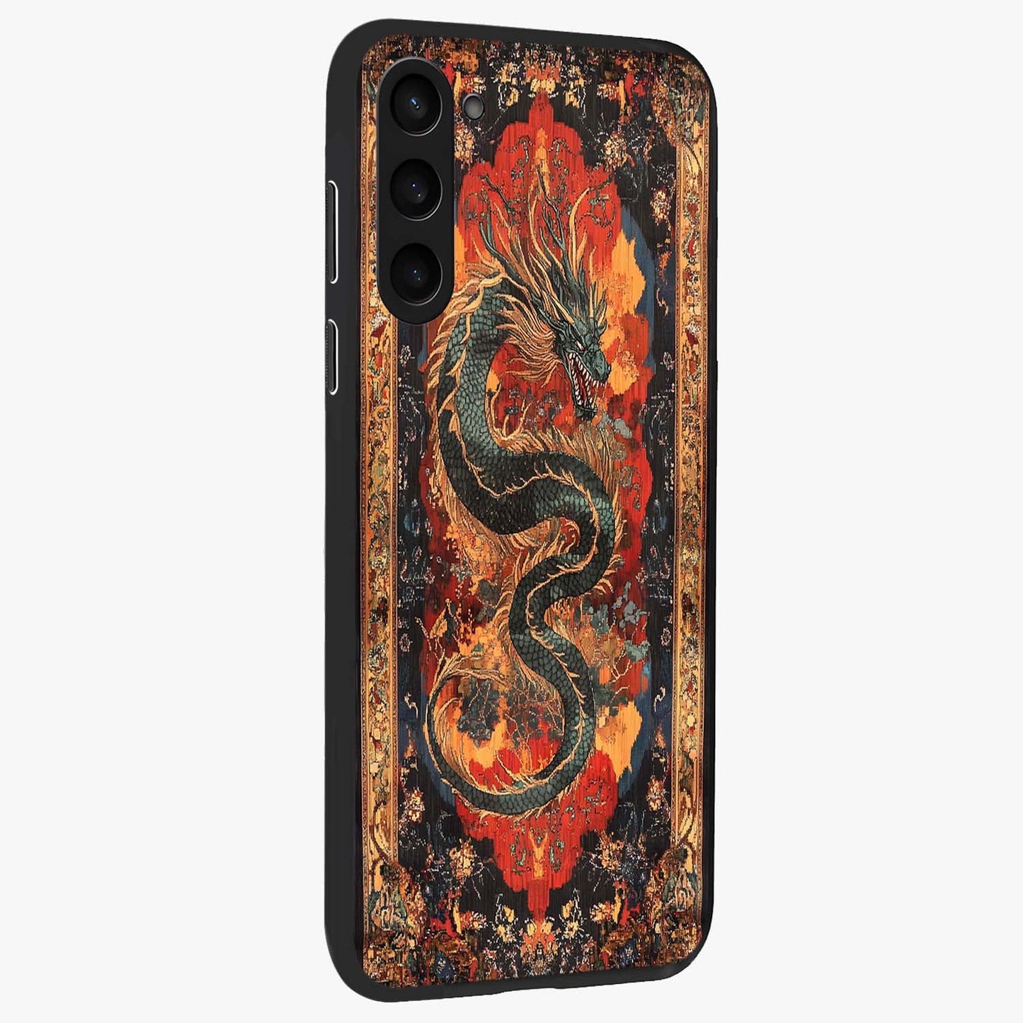 Inferno Dragon Soul Glass Case upright view showcasing intense dragon artwork with fantasy fire theme.