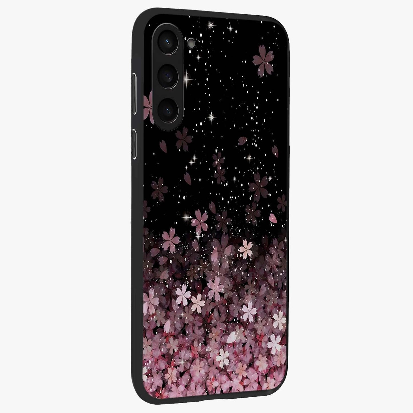 Small Starry Flowers Glass Case upright view showcasing charming floral artwork with dreamy starry theme.
