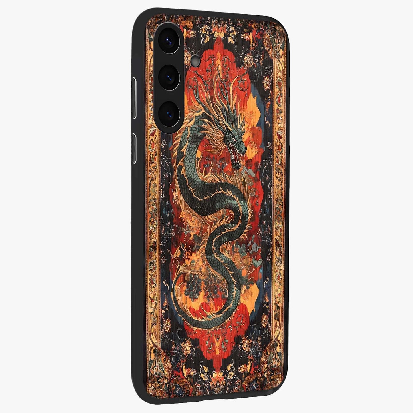 Inferno Dragon Soul Glass Case upright view showcasing intense dragon artwork with fantasy fire theme.