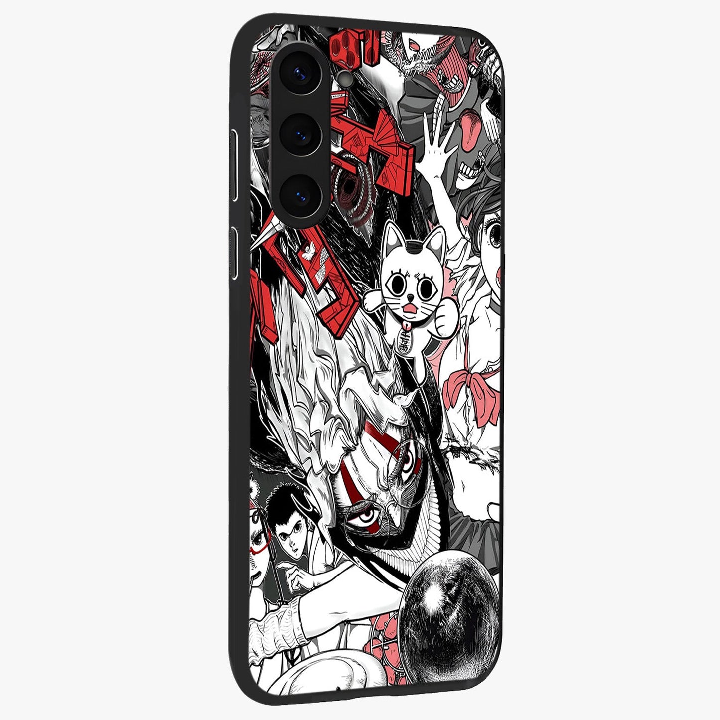 Crimson Chaos Panel Glass Case upright view showcasing intense crimson artwork with dramatic aesthetic style.