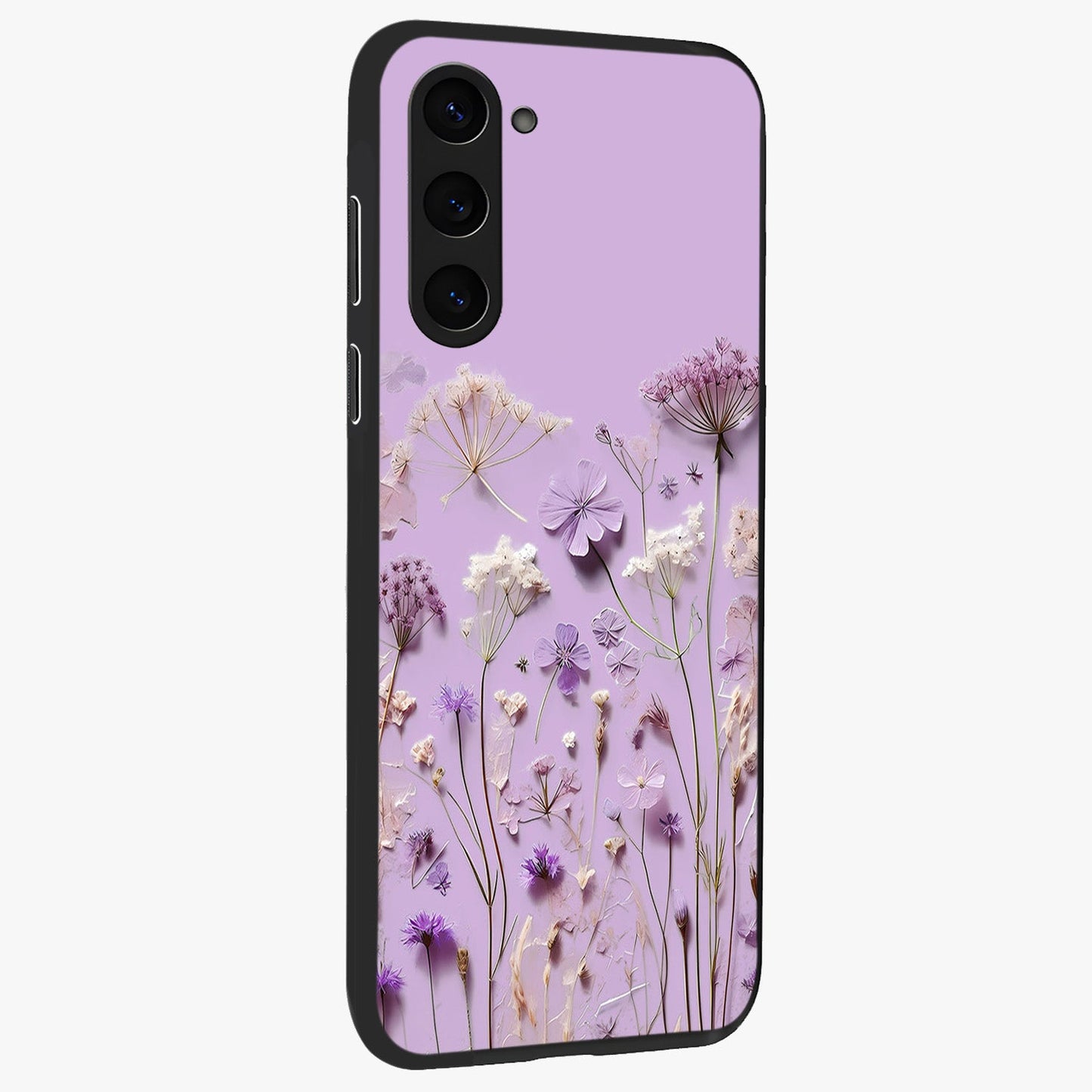Lavender Blossom Dream Glass Case upright view showcasing delicate lavender blossom artwork with peaceful floral theme.