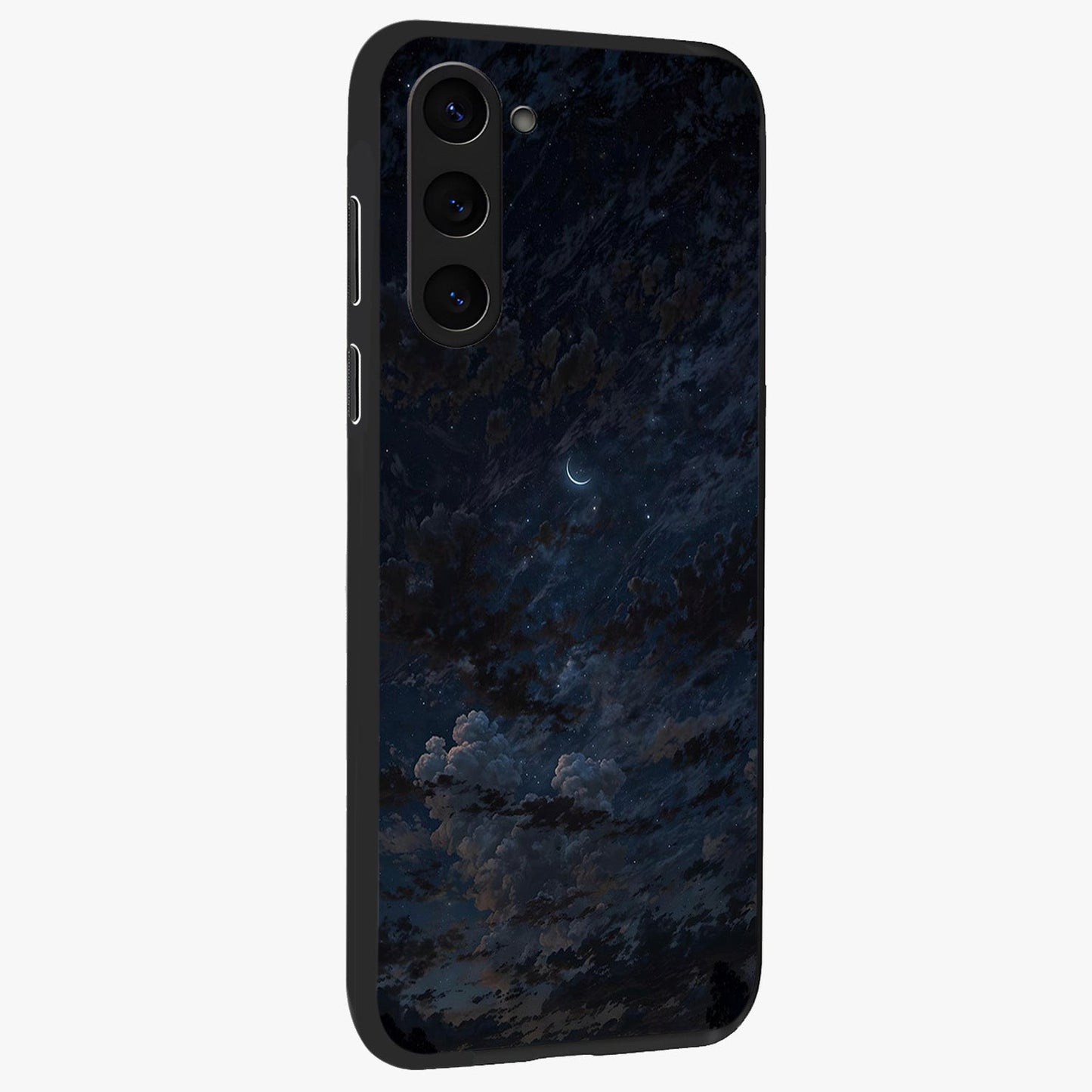 Lunar Veil Silence Glass Case upright view showcasing calm moon themed artwork with serene night atmosphere.
