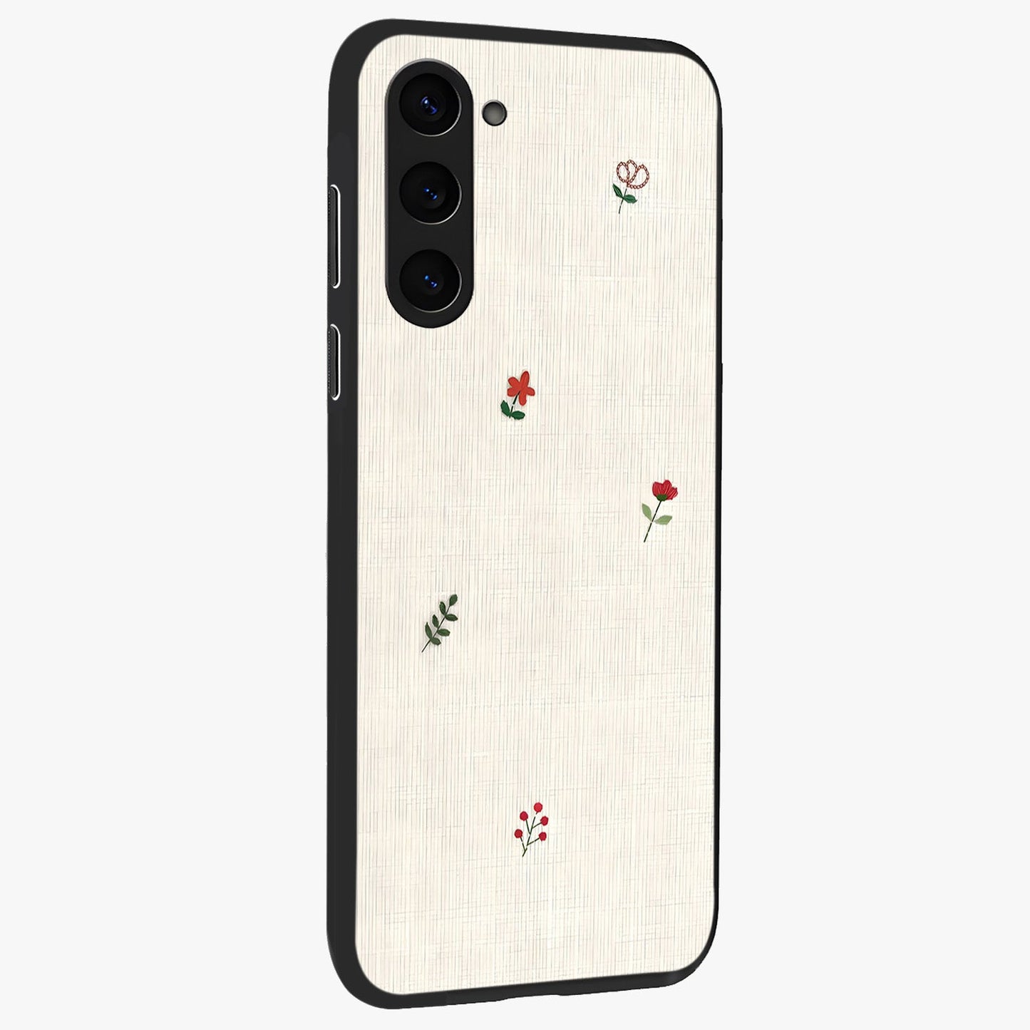 Minimalistic Blue With White Flower Pattern Glass Case upright view showcasing clean white flower artwork with calming blue theme.