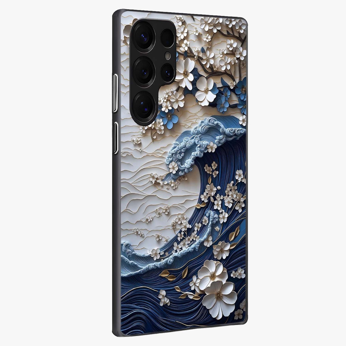 Floral Wave Origami Glass Case upright view showcasing creative floral origami artwork with artistic decorative theme.