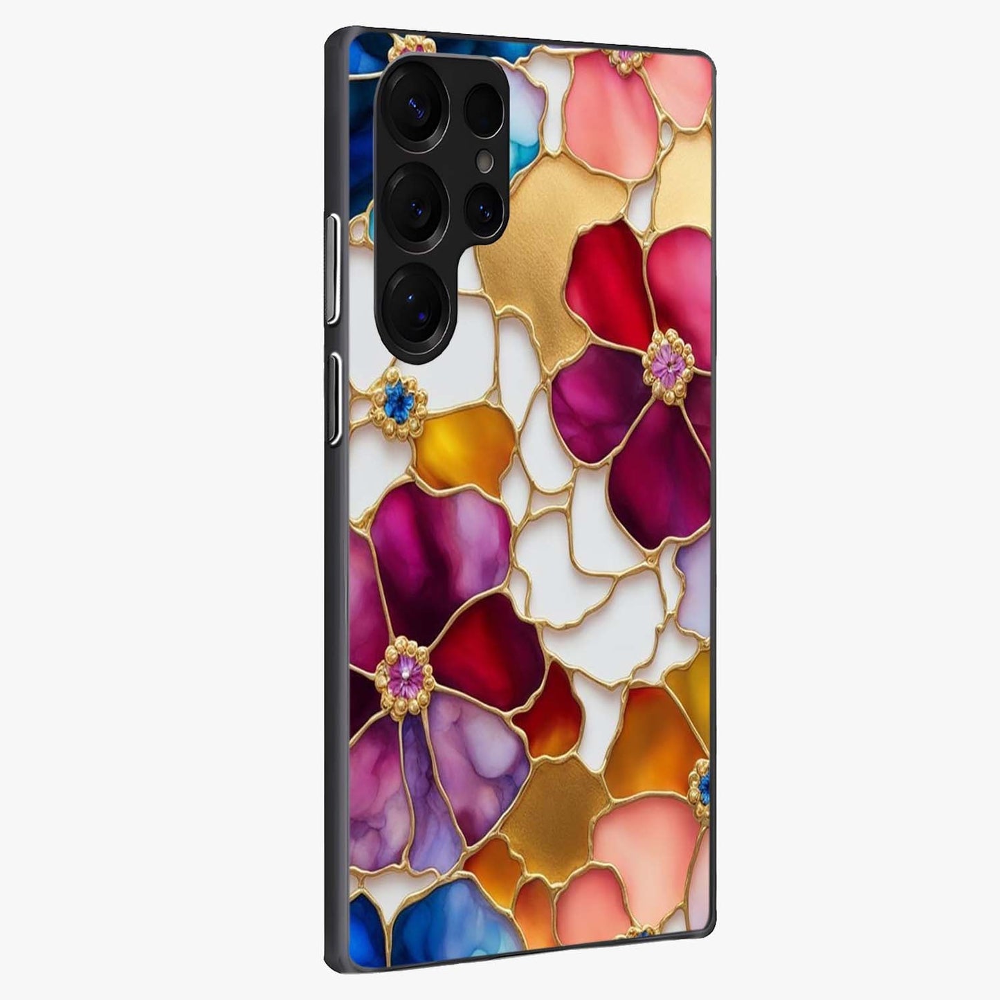 Marble Flower Pattern Glass Case upright view showcasing decorative marble flower artwork with refined style.