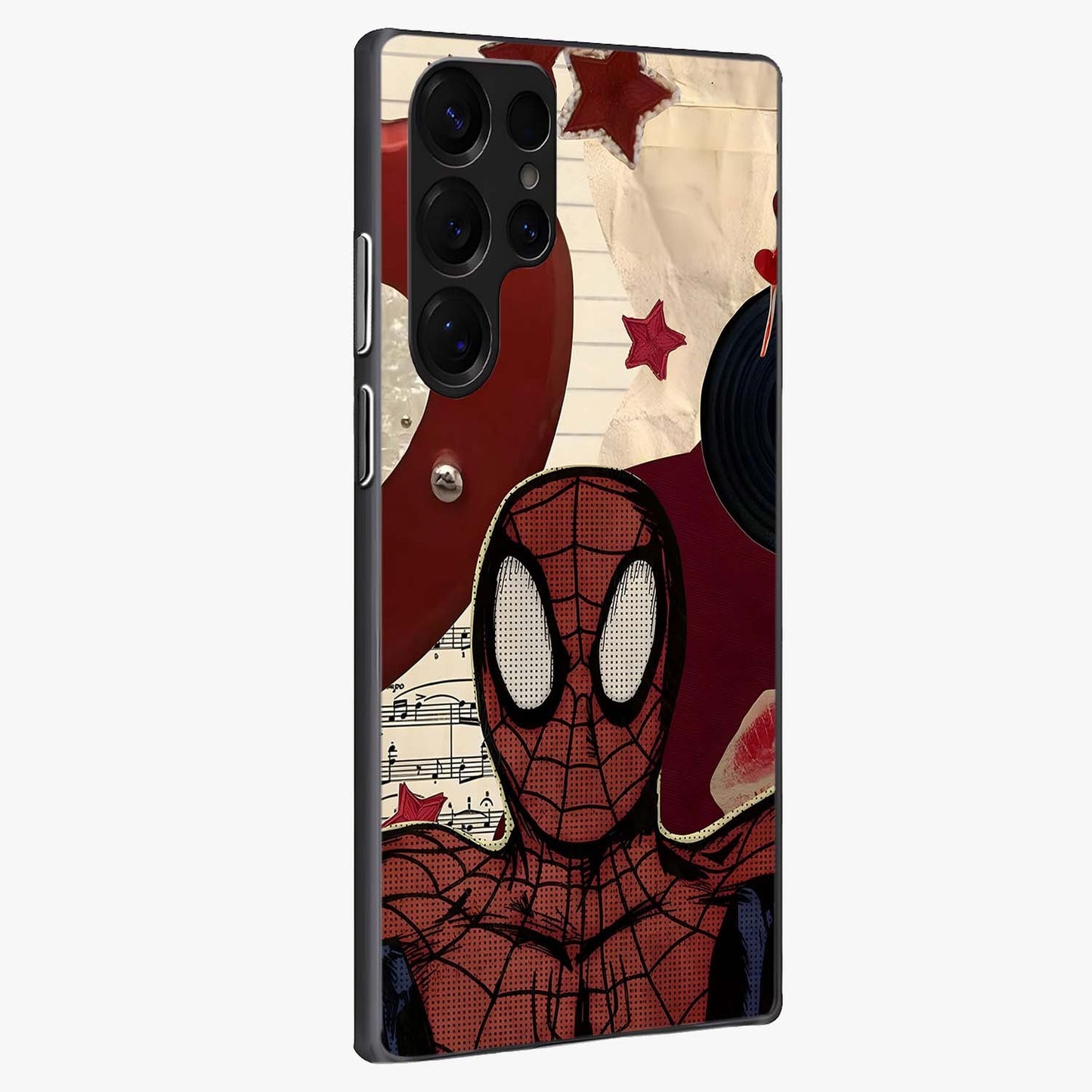 Web Warrior Vibes Glass Case upright view showcasing energetic superhero artwork with bold action theme.