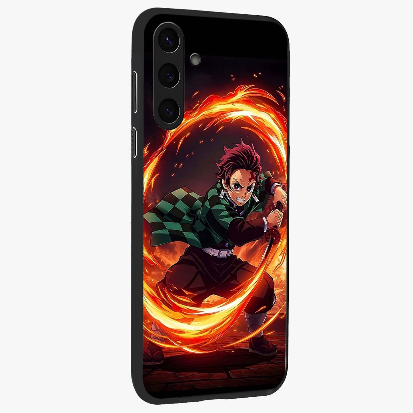 Blazing Sword Resolve Glass Case upright view showcasing dramatic warrior inspired artwork with intense visual style.