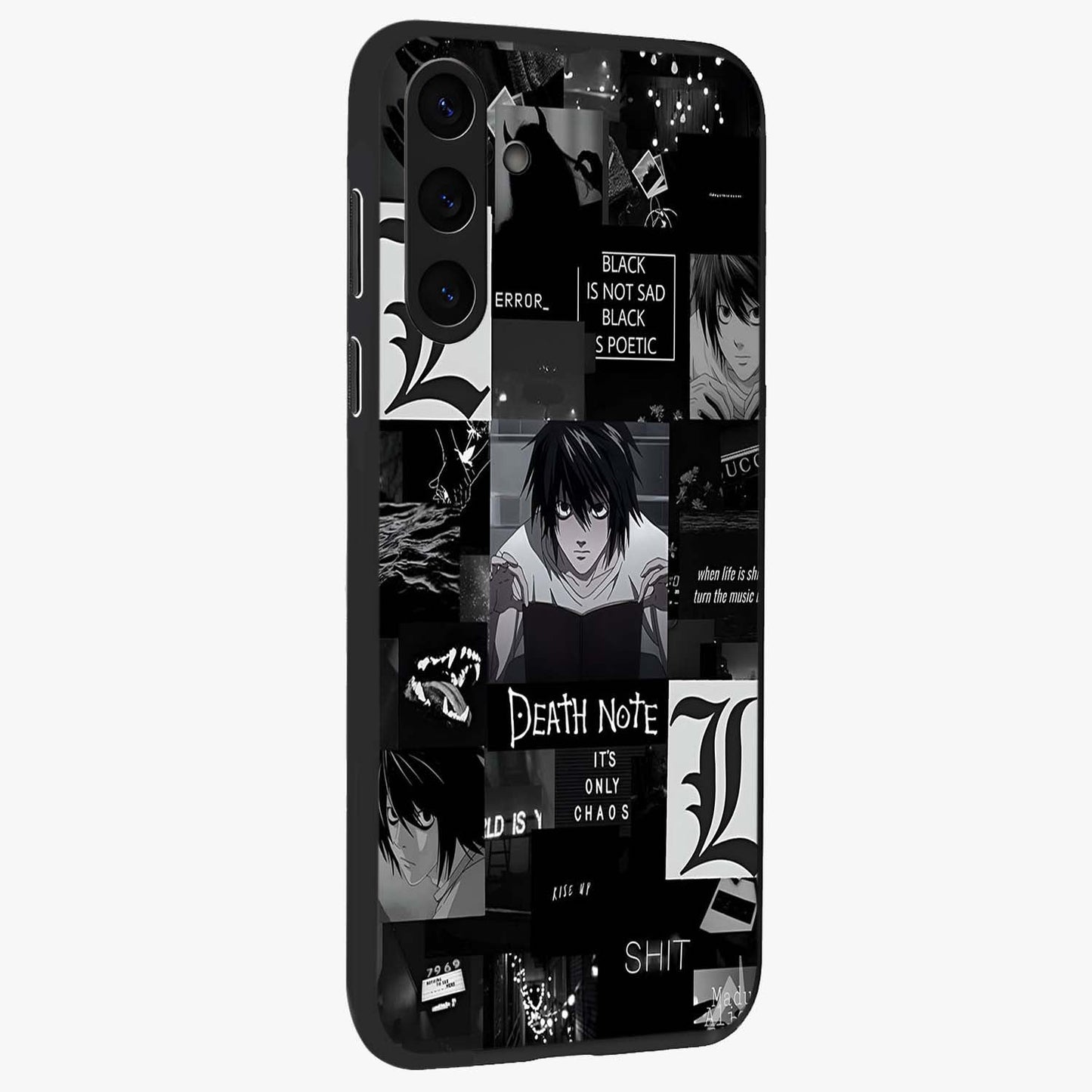 Midnight Chaos Mind Glass Case upright view showcasing expressive abstract artwork with bold dark theme.