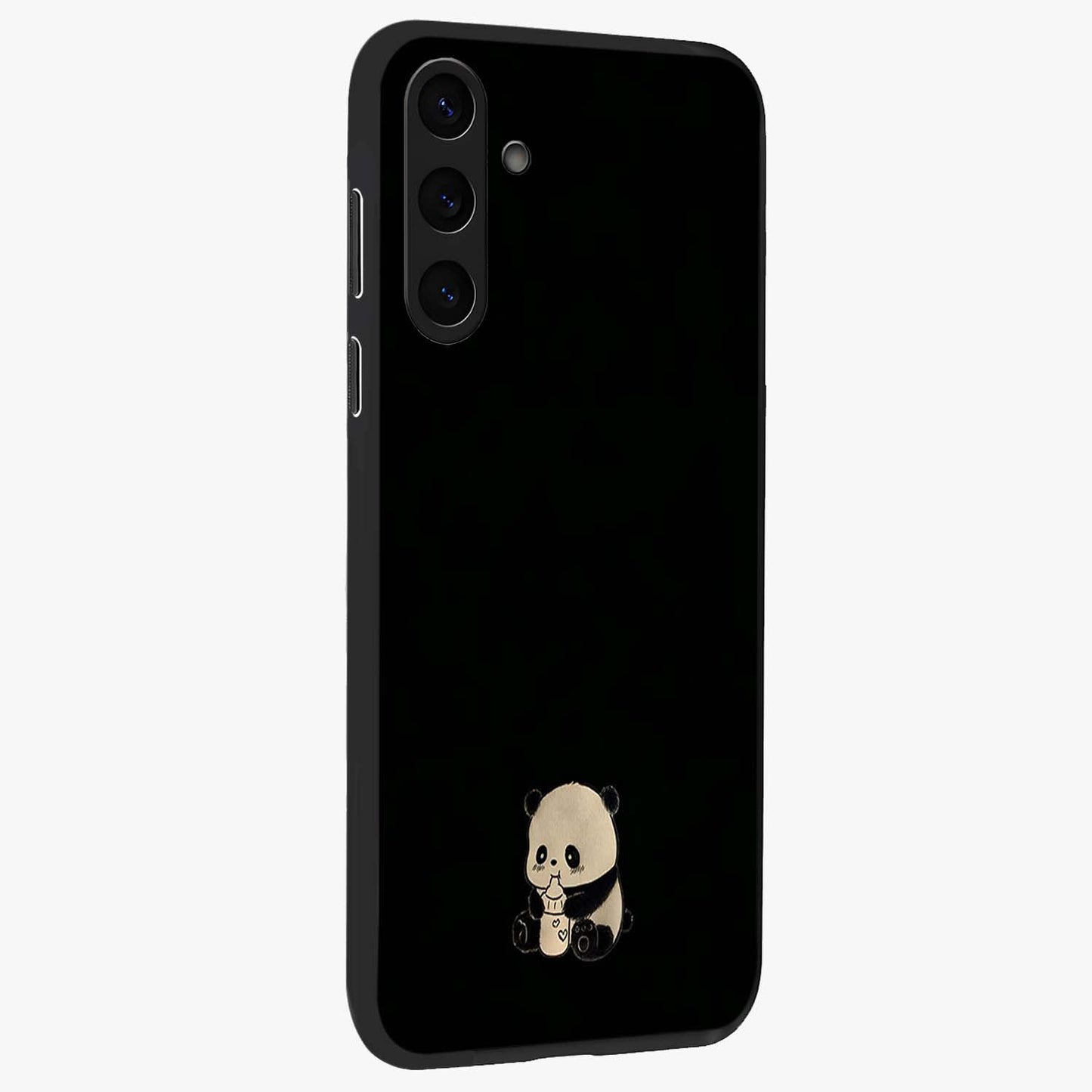 Midnight Panda Love Glass Case upright view showcasing charming panda artwork with playful romantic theme.