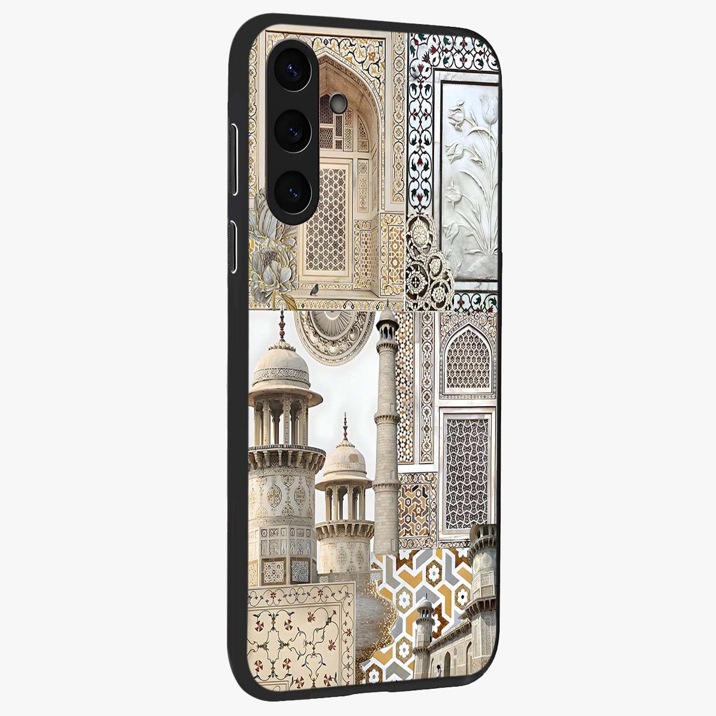 Mughal Marble Legacy Glass Case upright view showcasing ornate Mughal design with luxurious traditional theme.