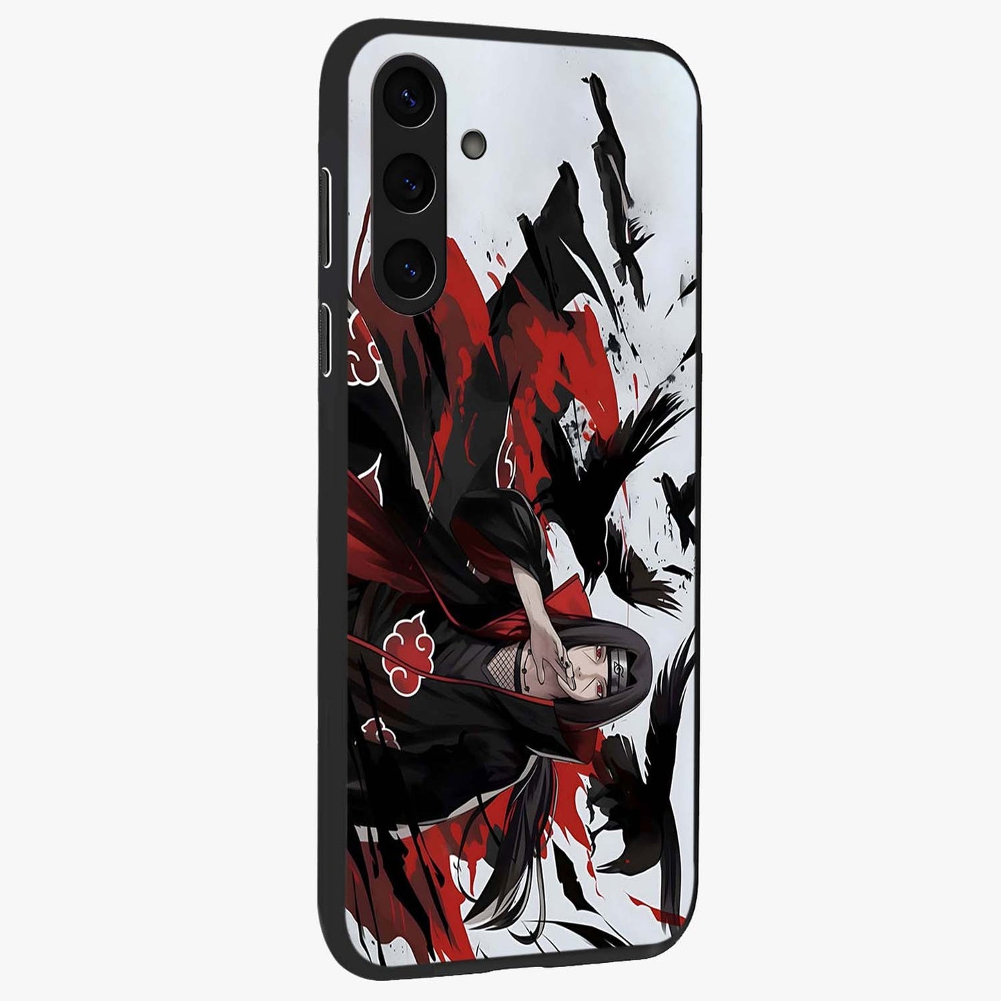 Crimson Crow Illusion Glass Case upright view showcasing striking crow illusion artwork with intense crimson theme.