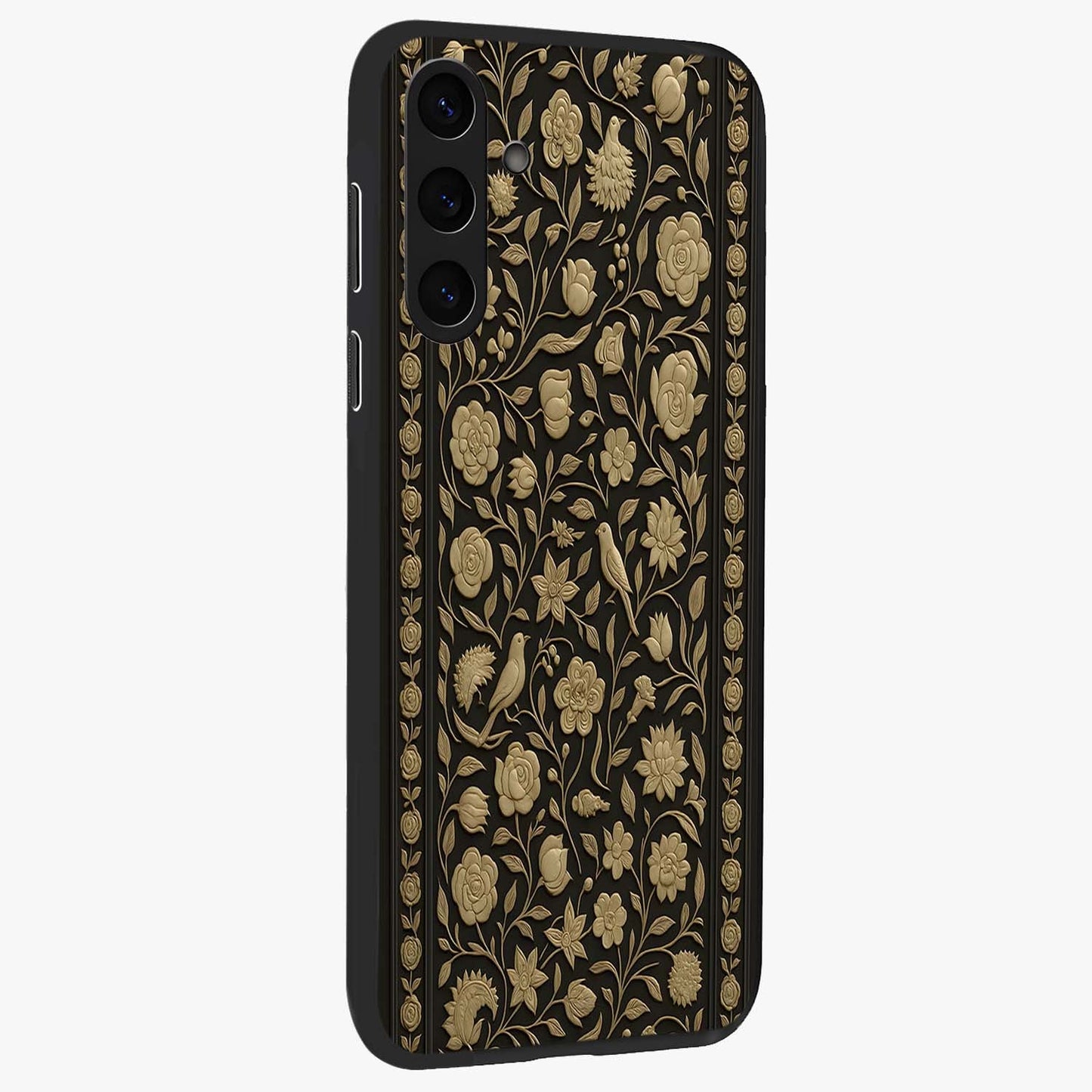 Golden Evil Eye Mandala Glass Case upright view showcasing decorative evil eye mandala artwork with spiritual aesthetic style.