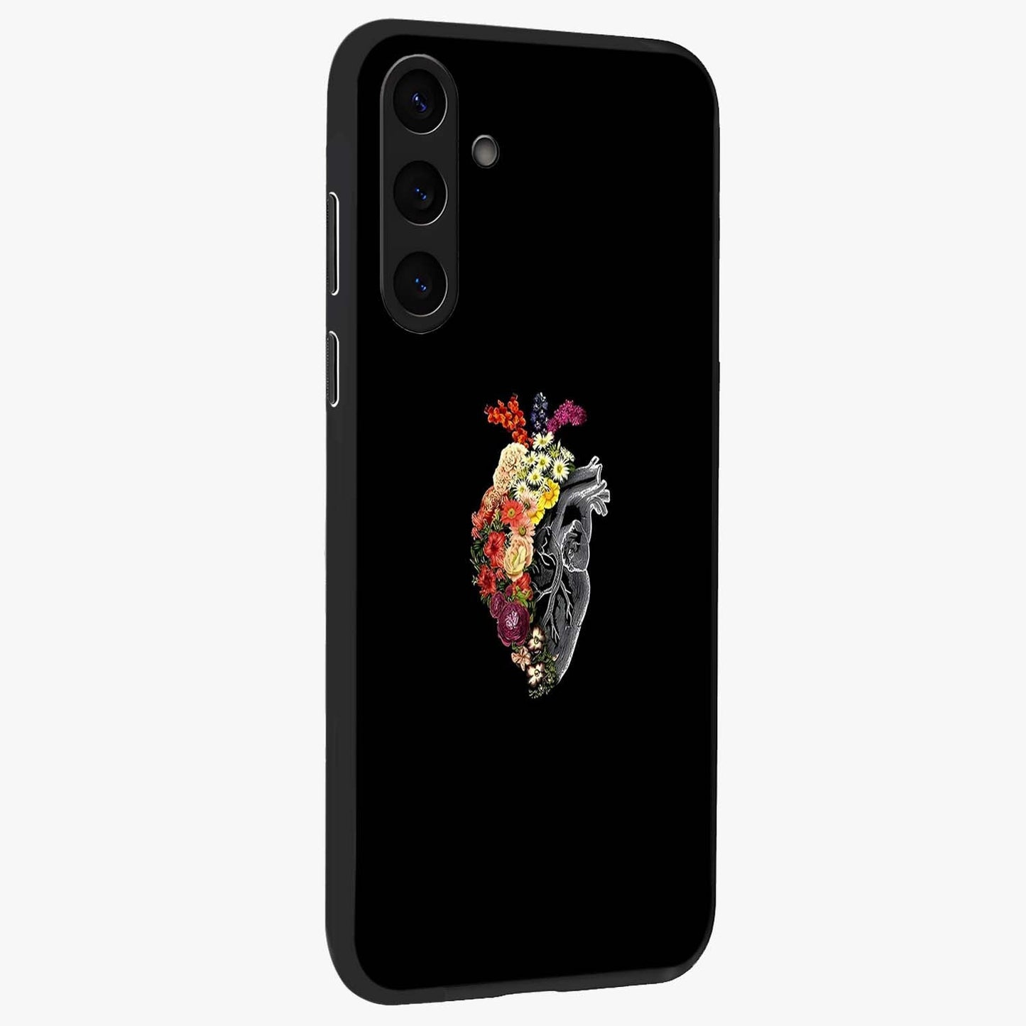 Heart With Flowers Glass Case upright view showcasing decorative heart and floral artwork with sweet romantic theme.