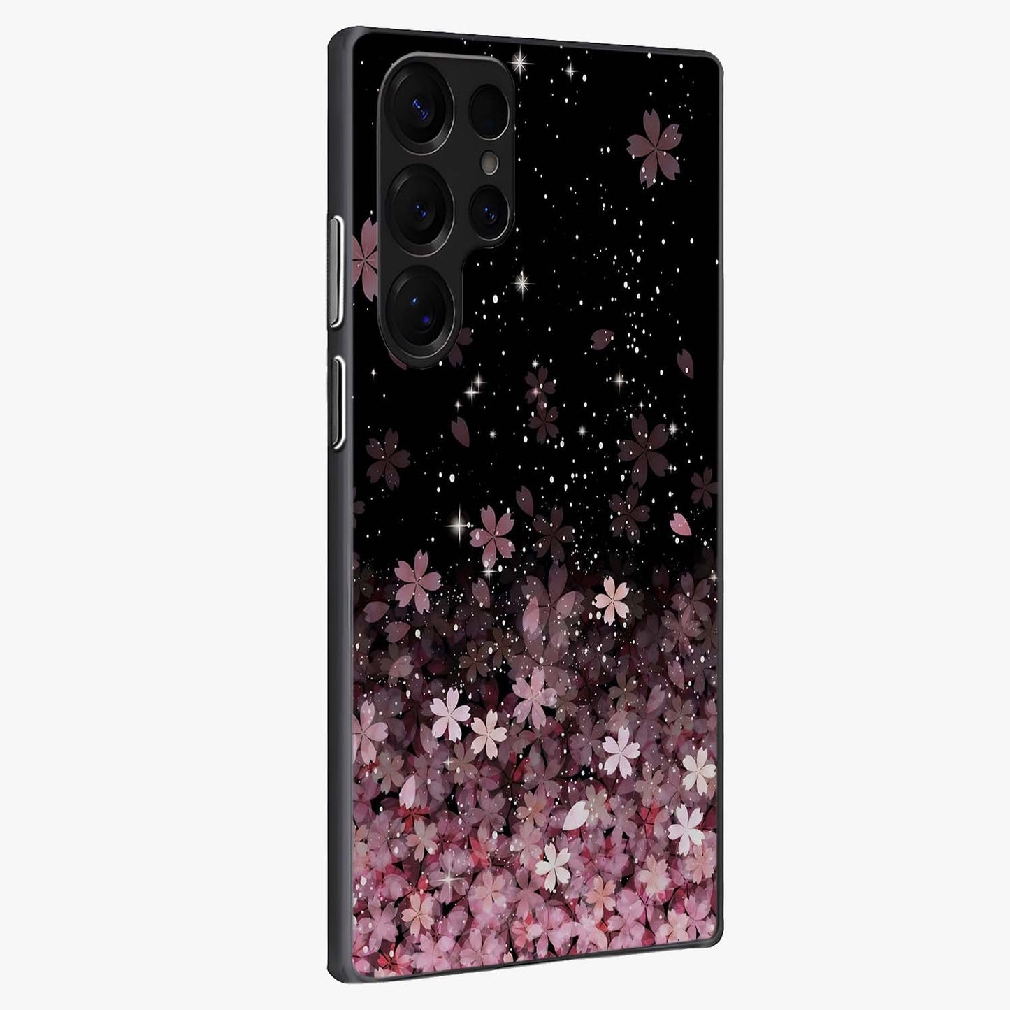 Small Starry Flowers Glass Case upright view showcasing charming floral artwork with dreamy starry theme.