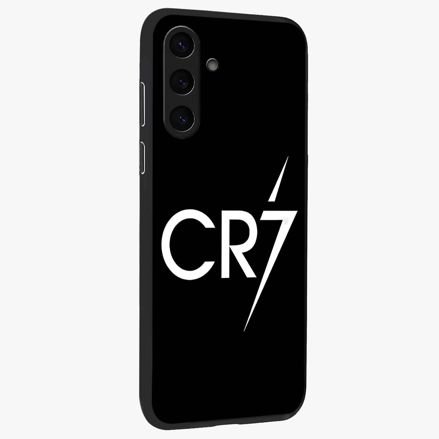 Cr7 Elite Strike Glass Case upright view showcasing energetic football inspired design with modern sports aesthetic.