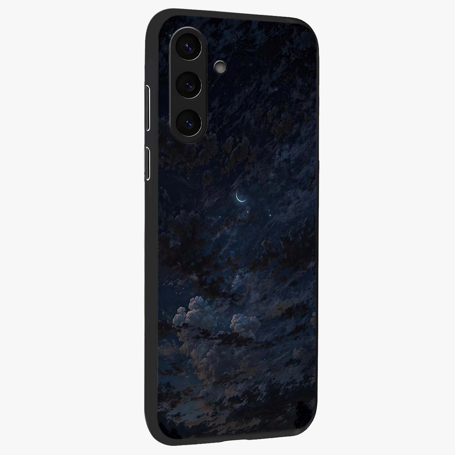 Lunar Veil Silence Glass Case upright view showcasing calm moon themed artwork with serene night atmosphere.