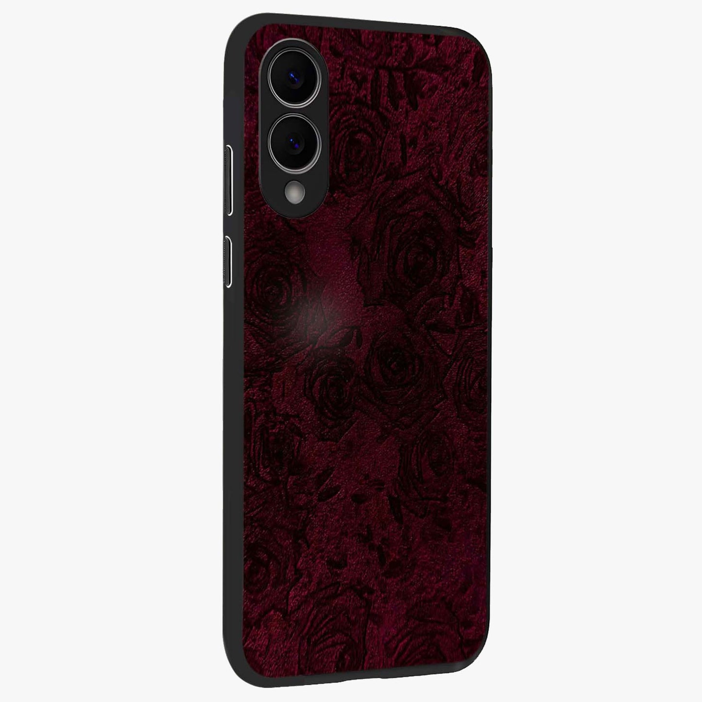 Crimson Fade Flow Glass Case upright view showcasing dynamic crimson flow artwork with stylish abstract theme.