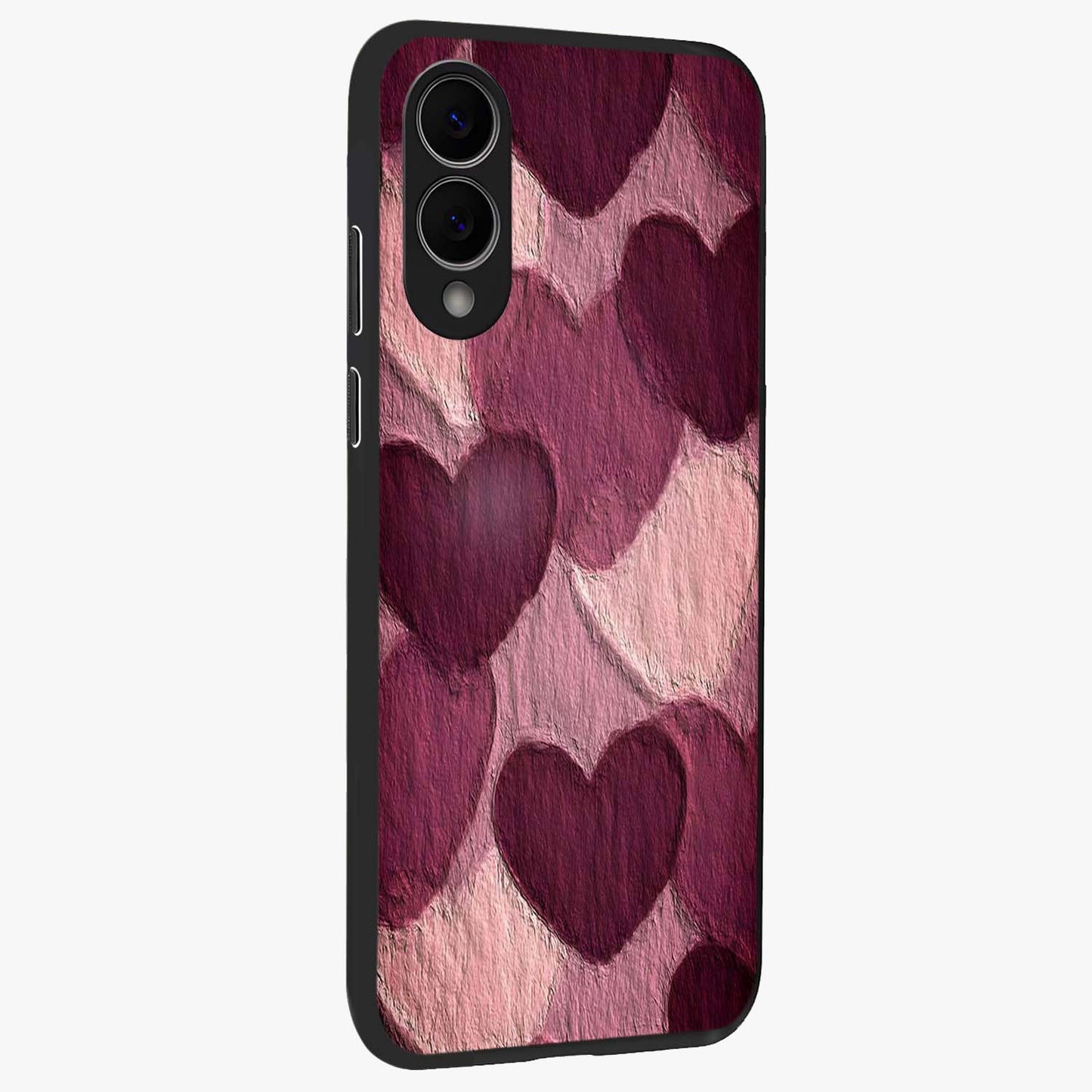 Layered Paper Hearts Glass Case upright view showcasing decorative layered heart artwork with sweet love theme.