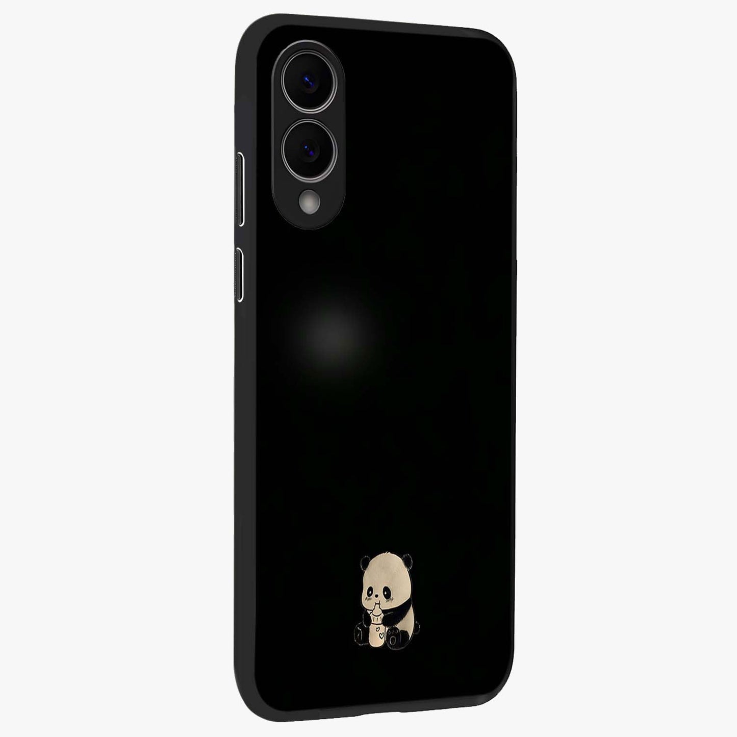 Midnight Panda Love Glass Case upright view showcasing charming panda artwork with playful romantic theme.
