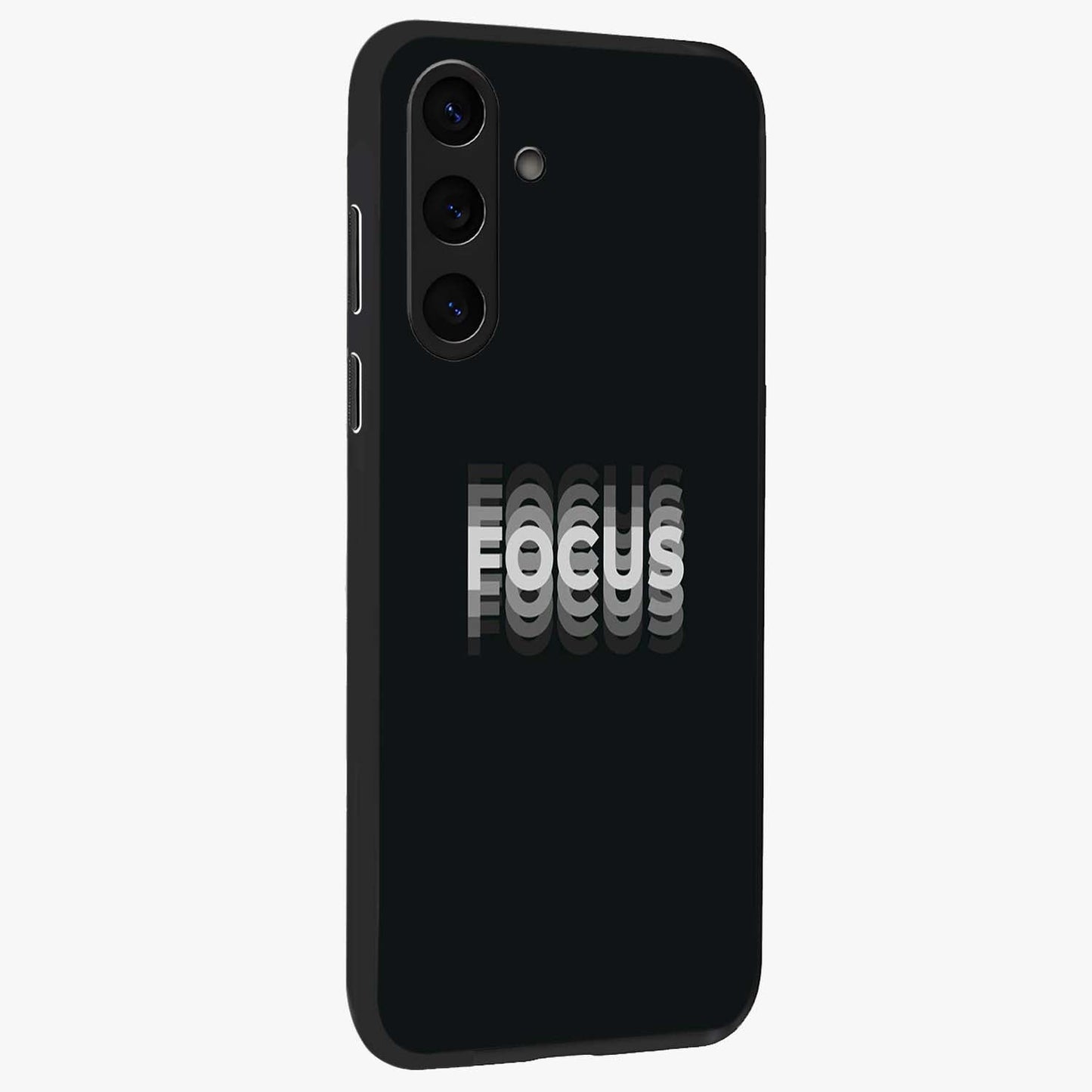 Focus Mode On Glass Case upright view showcasing strong typography statement with sleek motivational theme.