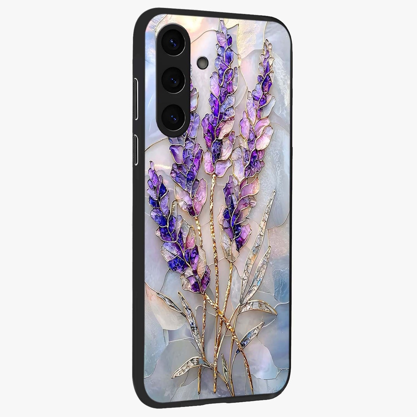 Lavender Dream Glow Glass Case upright view showcasing radiant lavender glow artwork with calming dreamy theme.