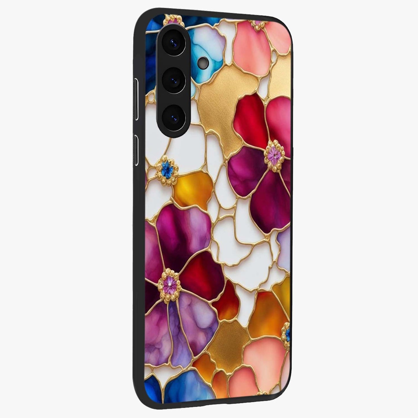 Marble Flower Pattern Glass Case upright view showcasing decorative marble flower artwork with refined style.