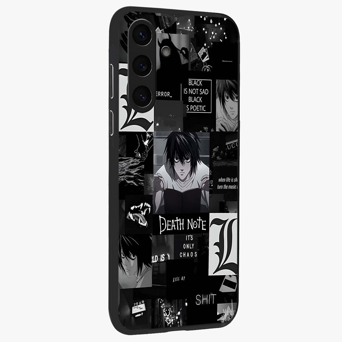 Midnight Chaos Mind Glass Case upright view showcasing expressive abstract artwork with bold dark theme.