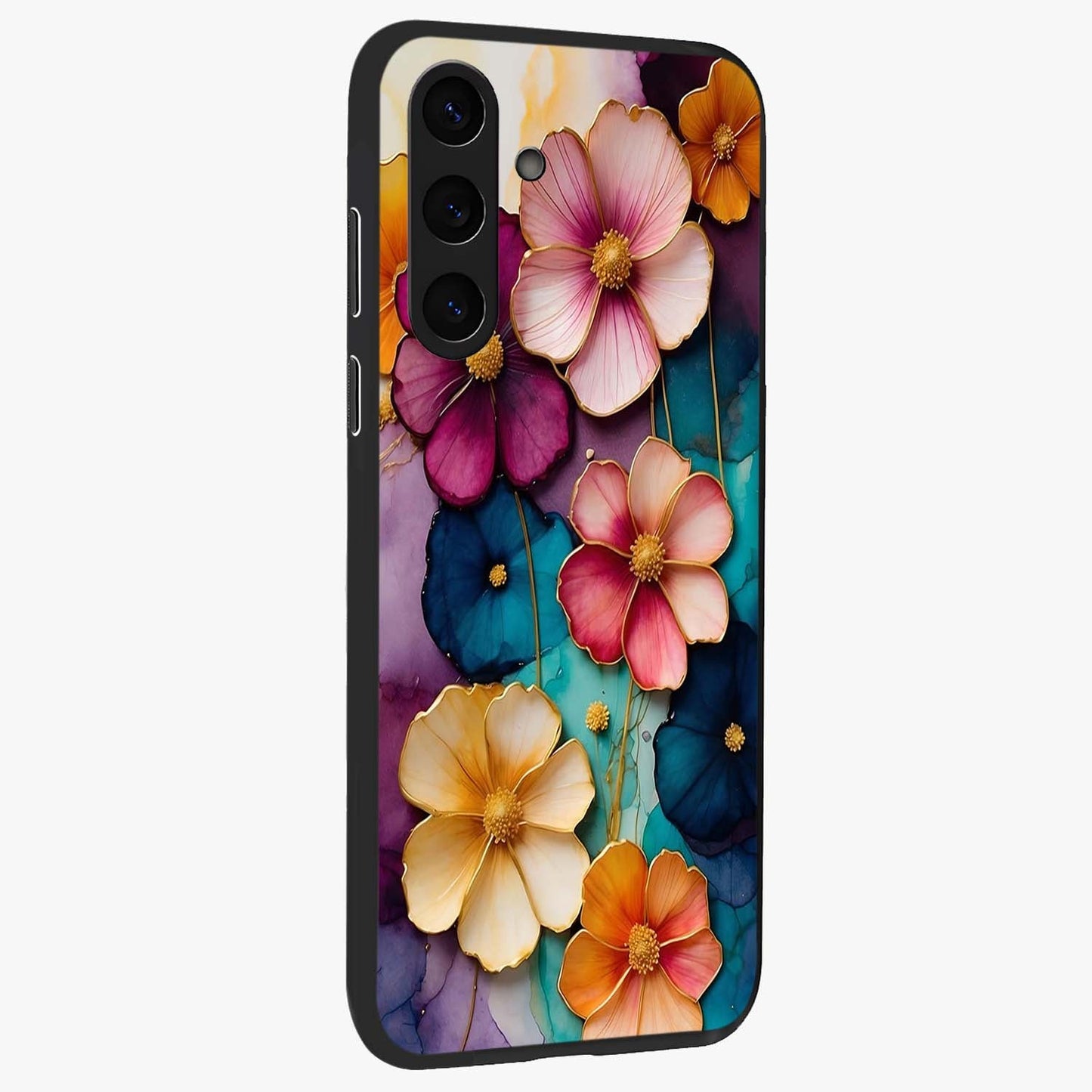 Artlyn Grace Flower Pattern Glass Case upright view showcasing graceful floral artwork with aesthetic botanical style.