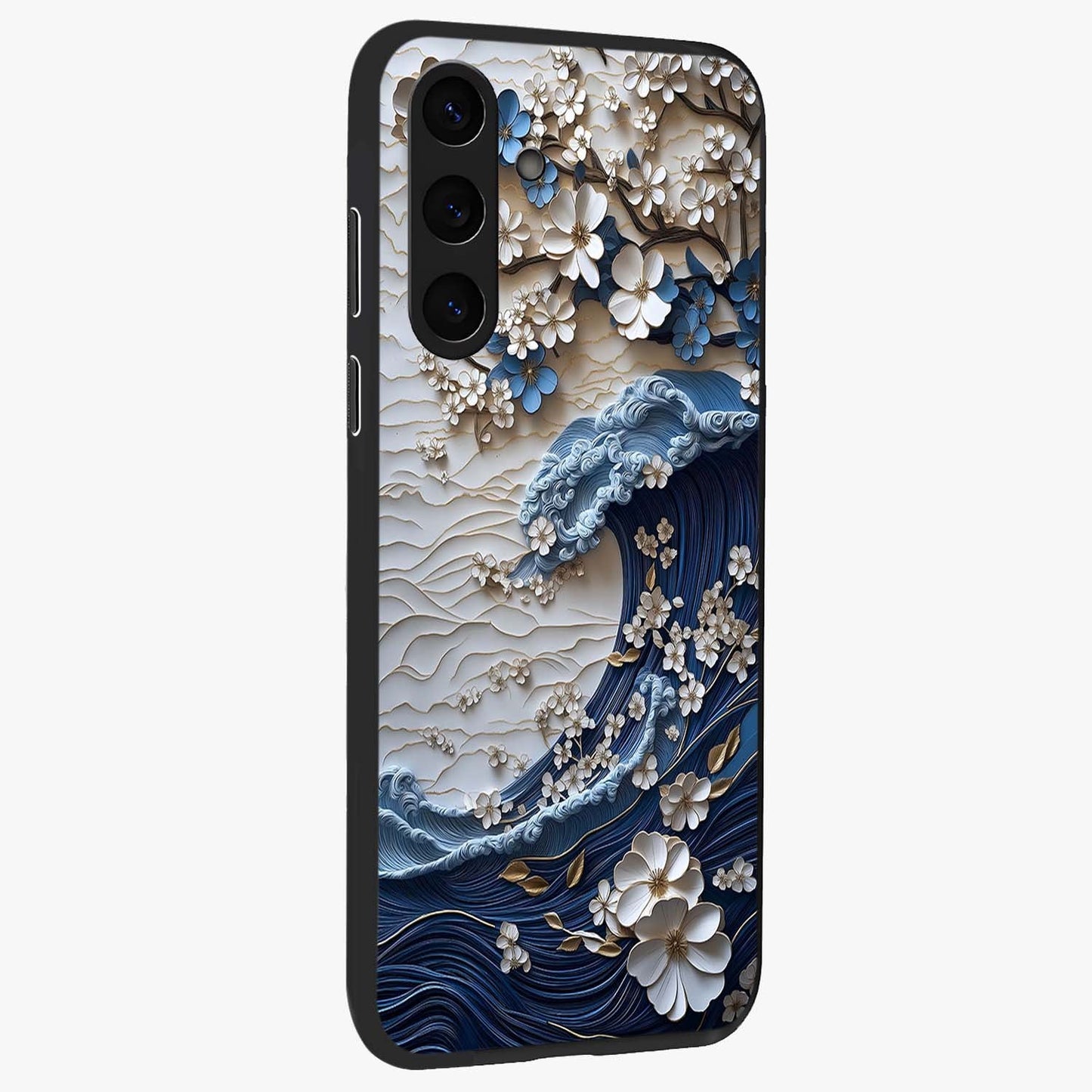 Floral Wave Origami Glass Case upright view showcasing creative floral origami artwork with artistic decorative theme.