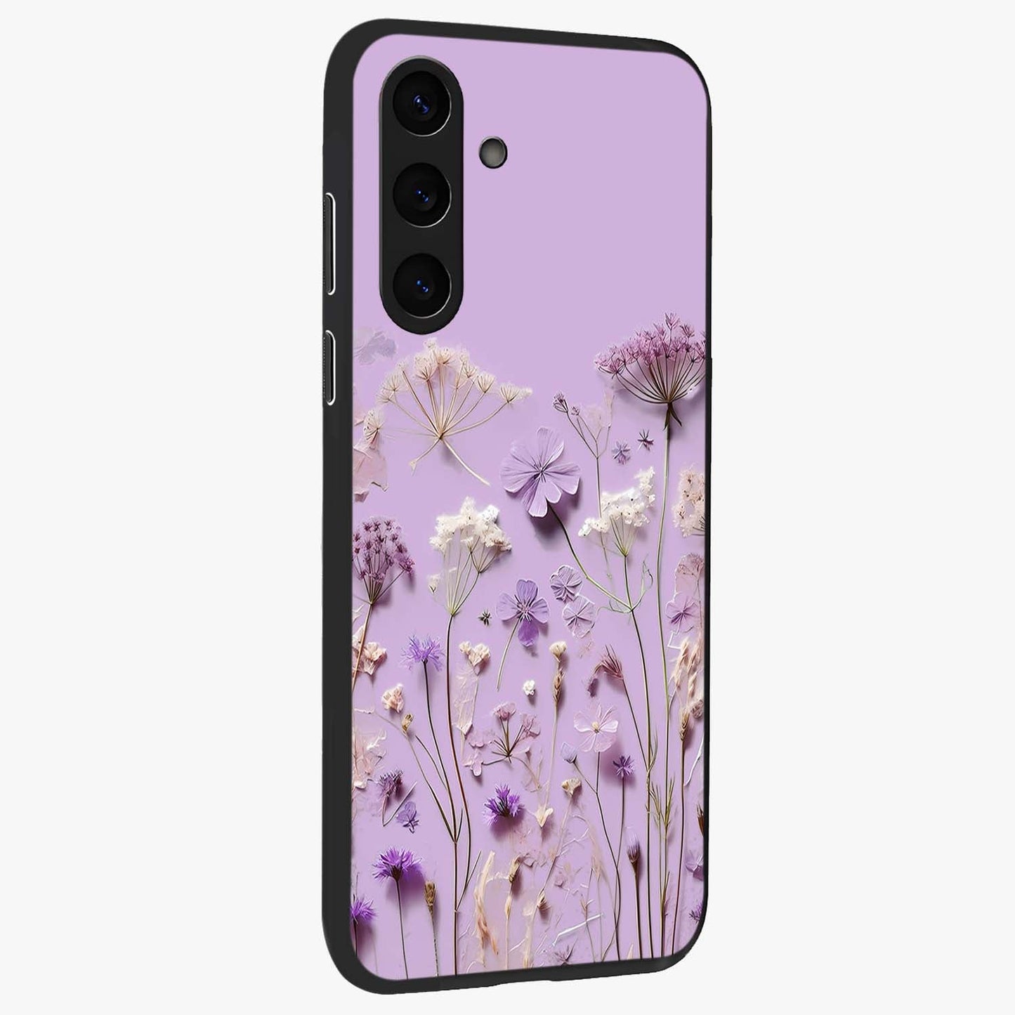 Lavender Blossom Dream Glass Case upright view showcasing delicate lavender blossom artwork with peaceful floral theme.