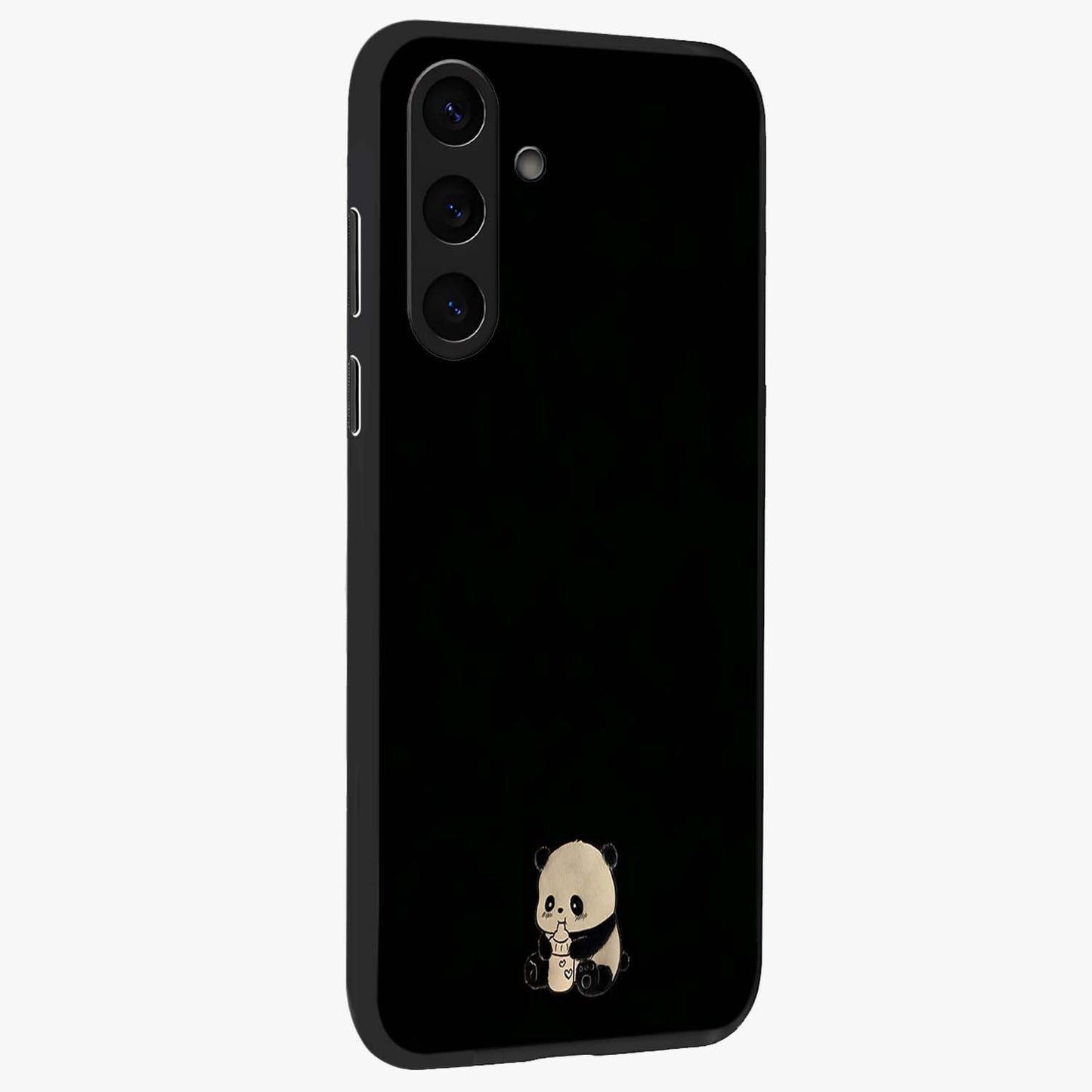 Midnight Panda Love Glass Case upright view showcasing charming panda artwork with playful romantic theme.