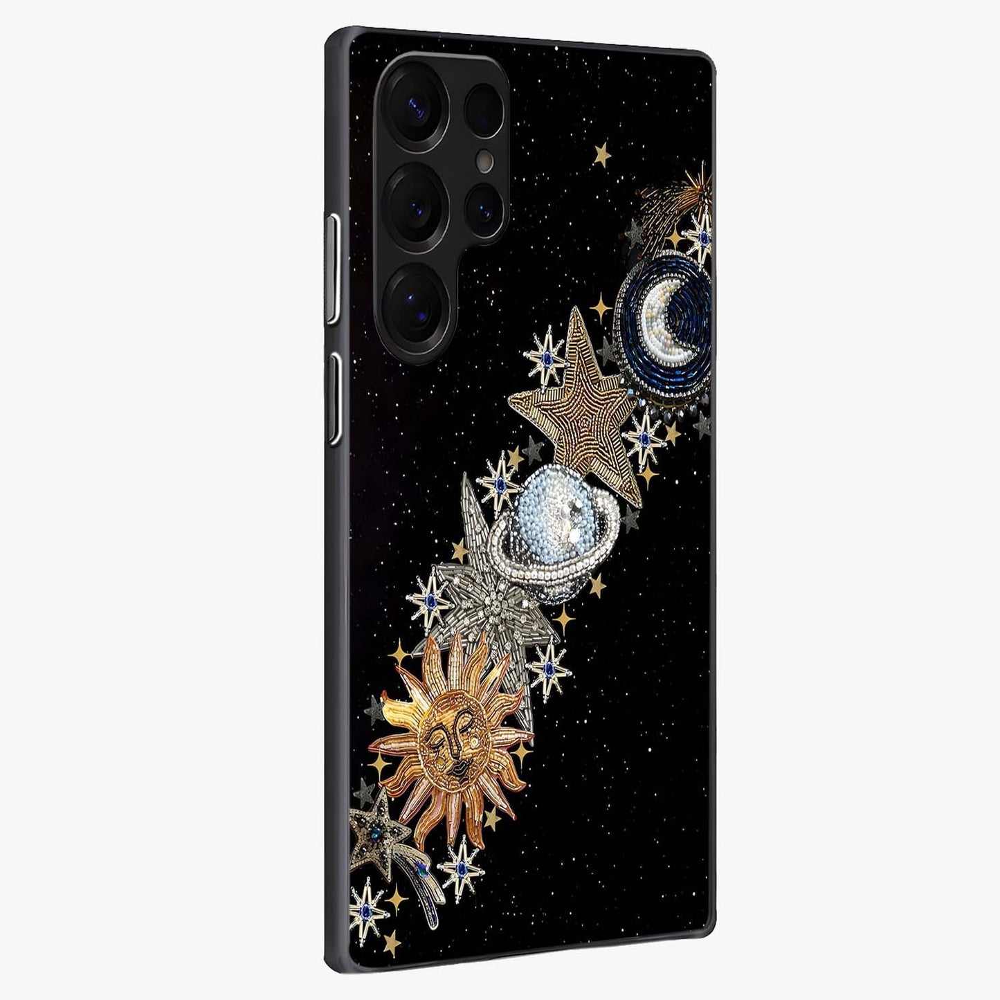 Pearls Universe Object Glass Case upright view showcasing decorative pearl themed artwork with cosmic elegance.