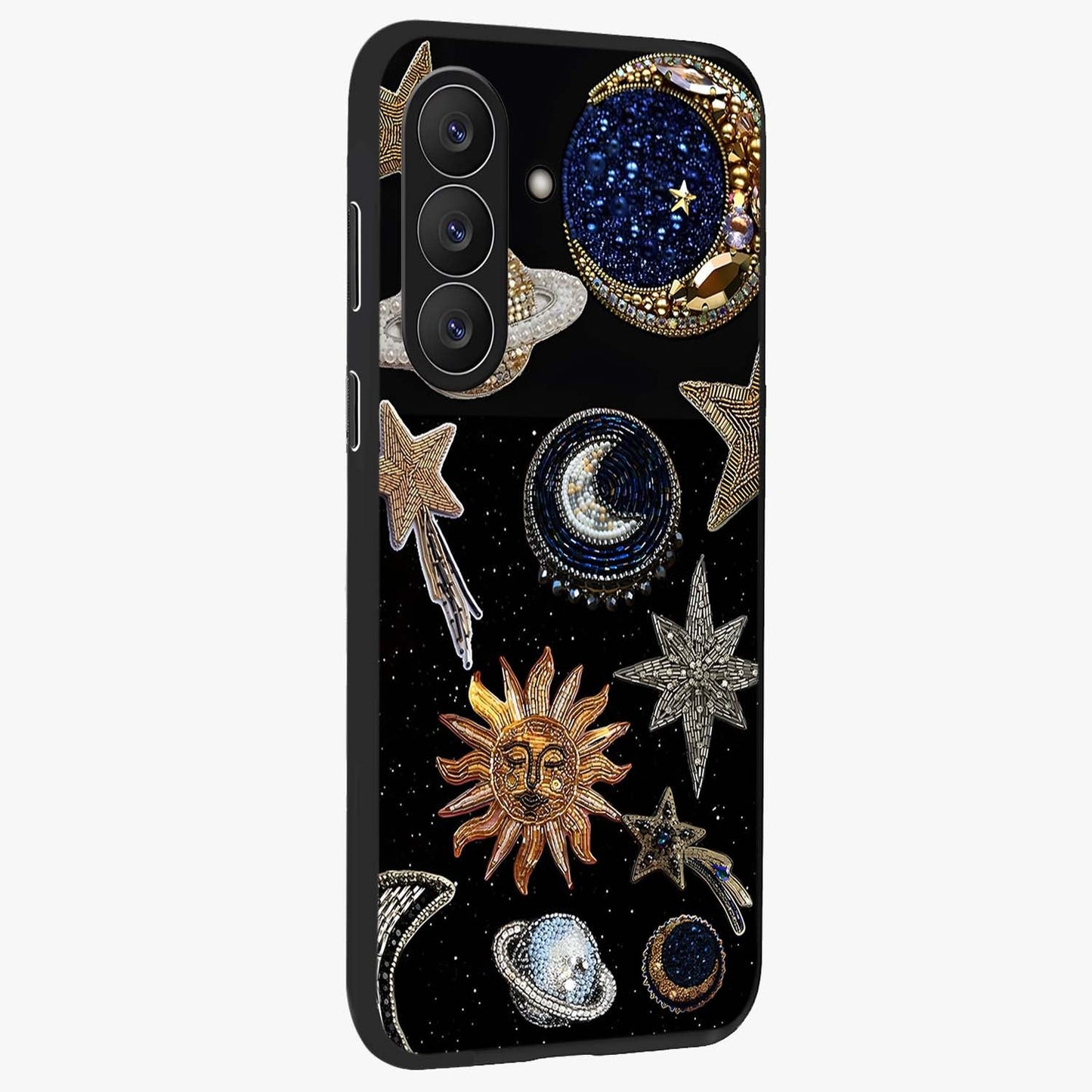 Celestial Gem Constellations Glass Case upright view showcasing cosmic constellation artwork with celestial aesthetic style.