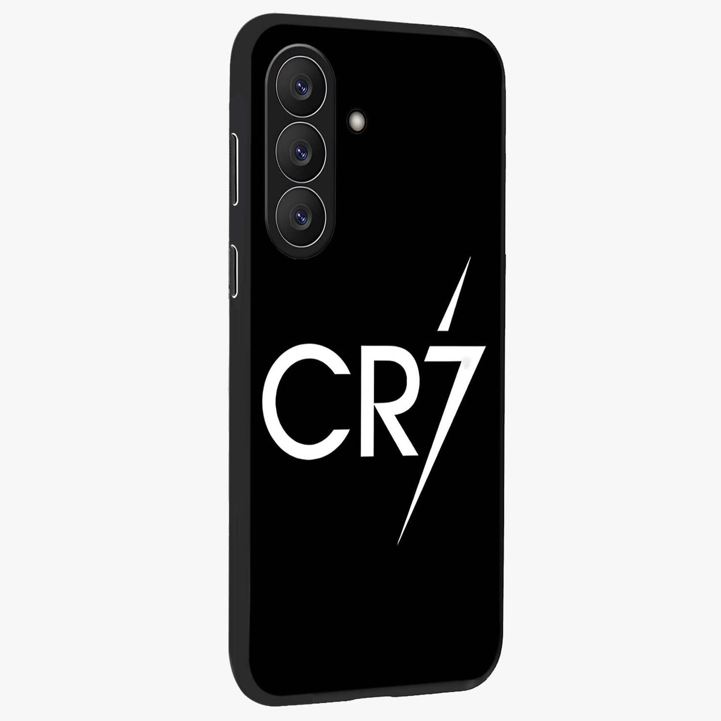 Cr7 Elite Strike Glass Case upright view showcasing energetic football inspired design with modern sports aesthetic.