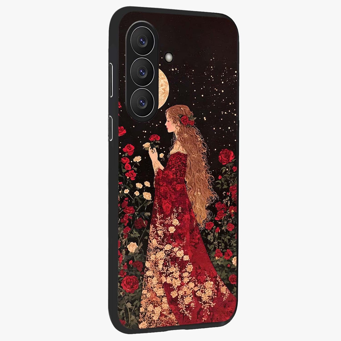Crimson Dreams Glass Case upright view showcasing dreamy red toned artwork with modern aesthetic style.