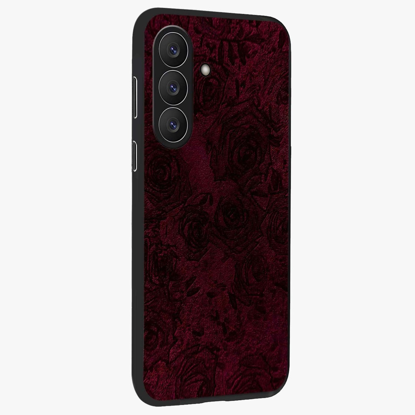 Crimson Fade Flow Glass Case upright view showcasing dynamic crimson flow artwork with stylish abstract theme.