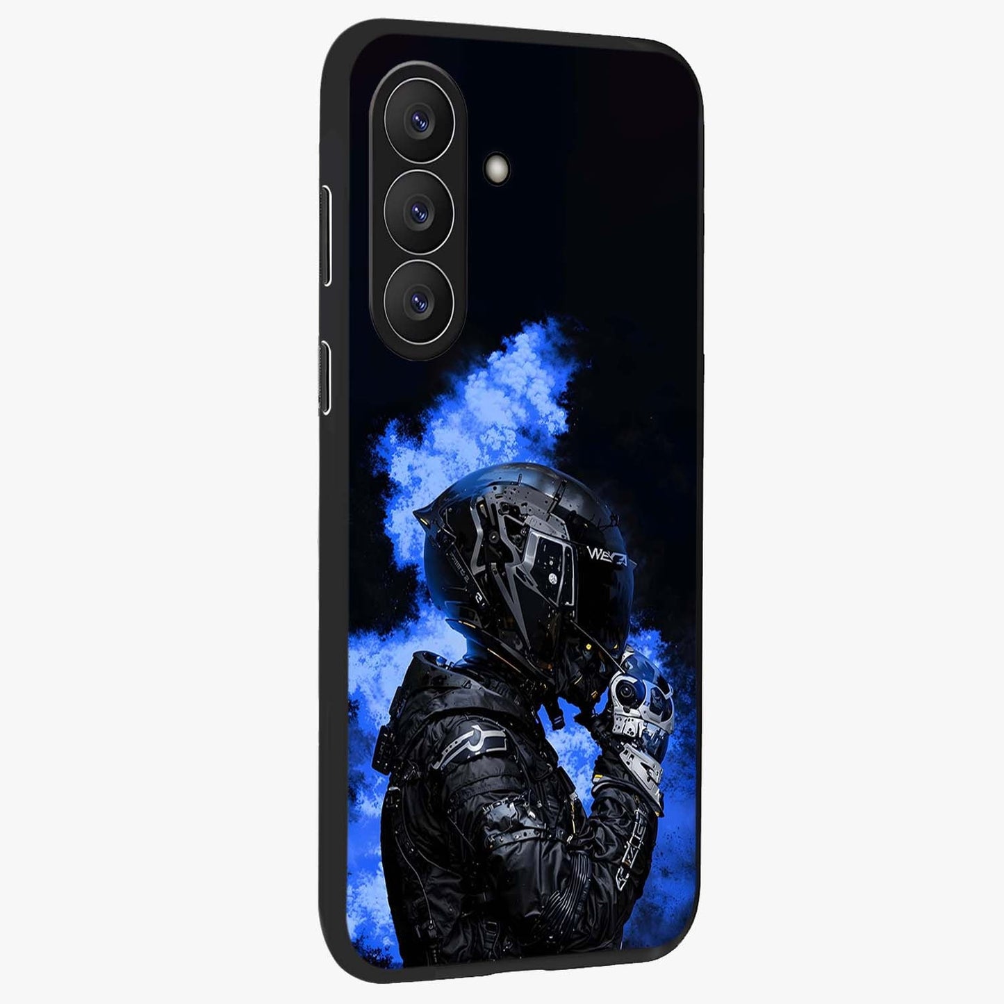 Cyber Sentinel Protocol Glass Case upright view showcasing advanced cyber sentinel artwork with futuristic tech theme.