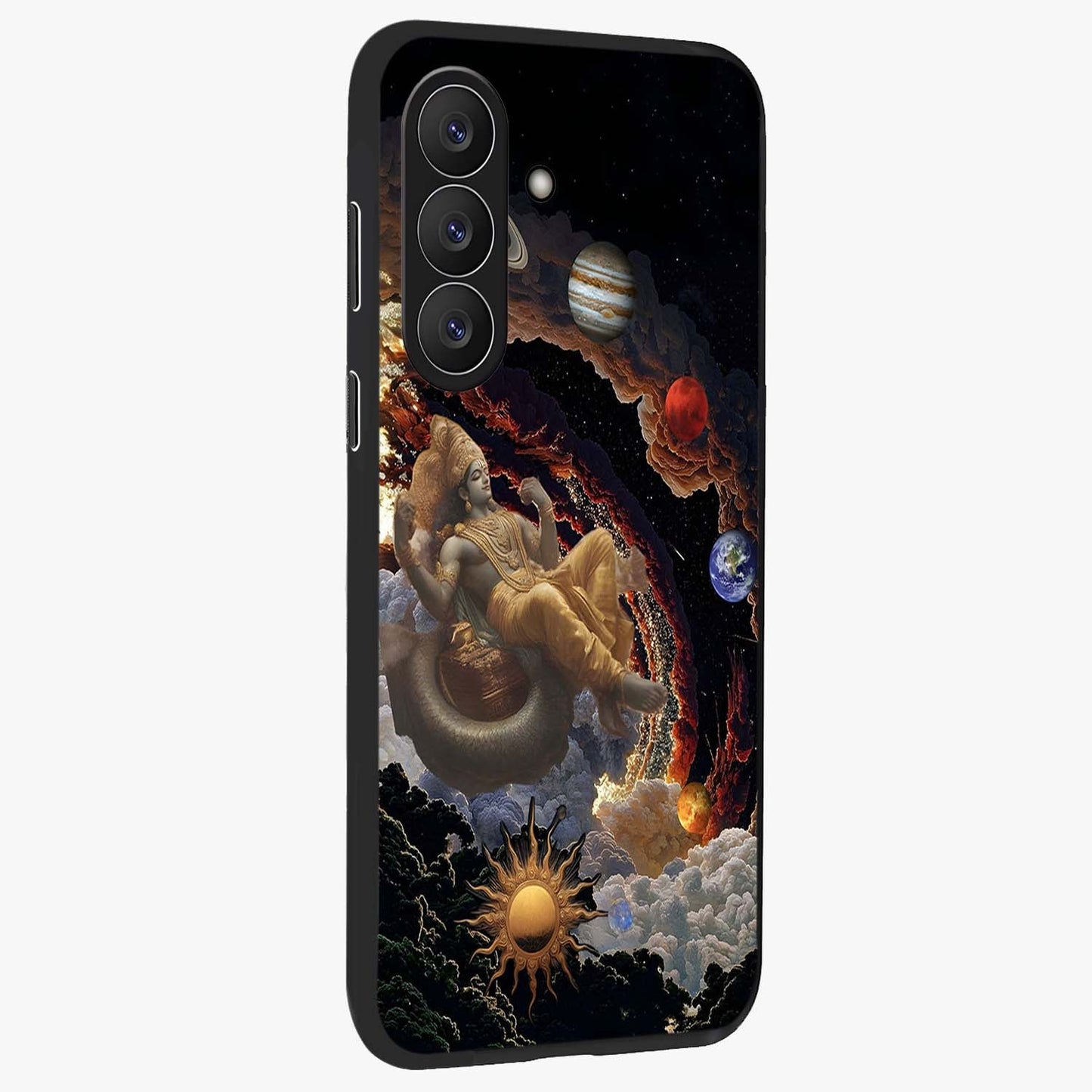 Galactic Divine God Glass Case upright view showcasing mystical divine artwork with dramatic cosmic theme.