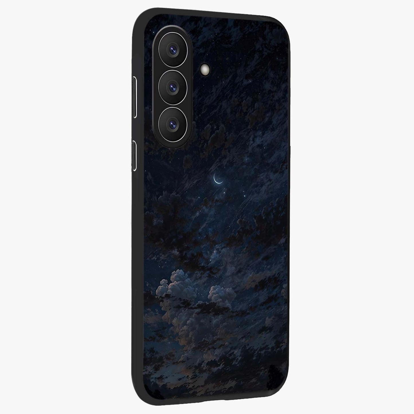 Lunar Veil Silence Glass Case upright view showcasing calm moon themed artwork with serene night atmosphere.