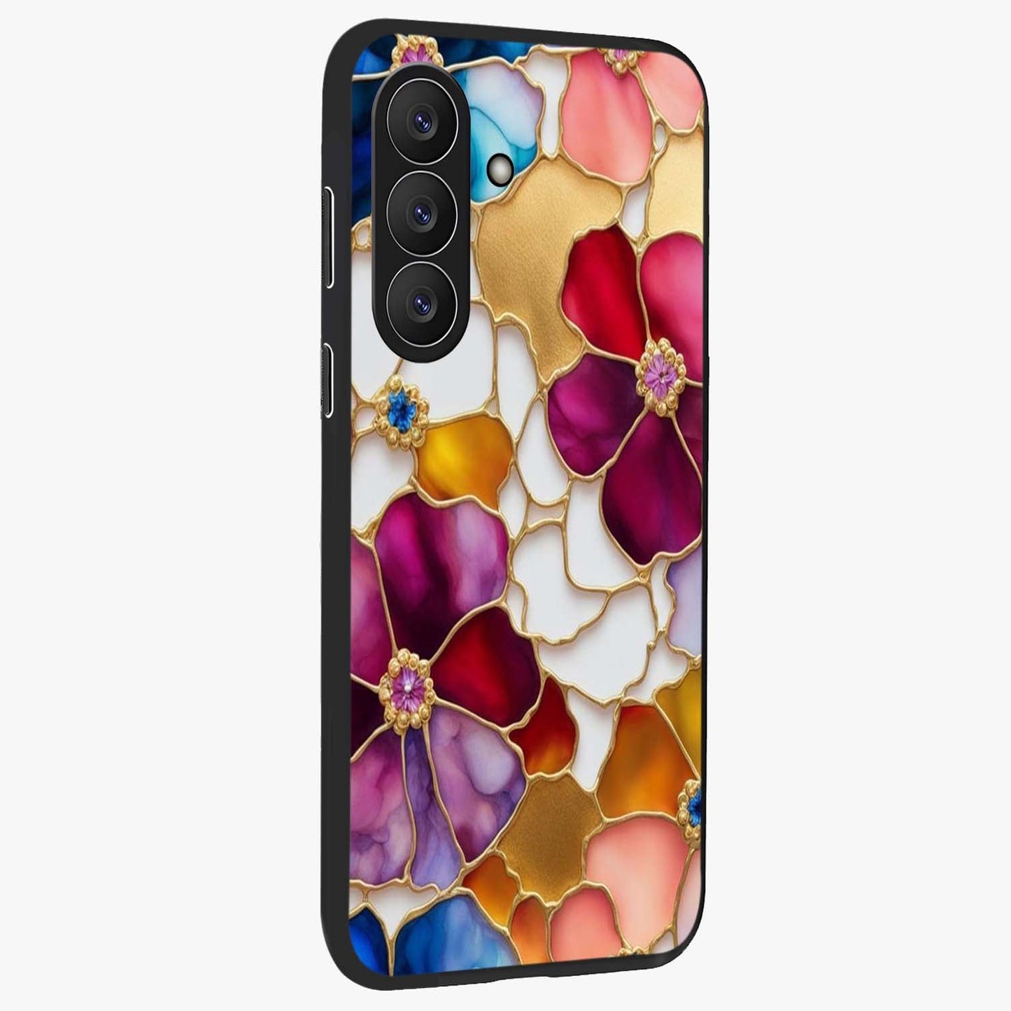 Marble Flower Pattern Glass Case upright view showcasing decorative marble flower artwork with refined style.