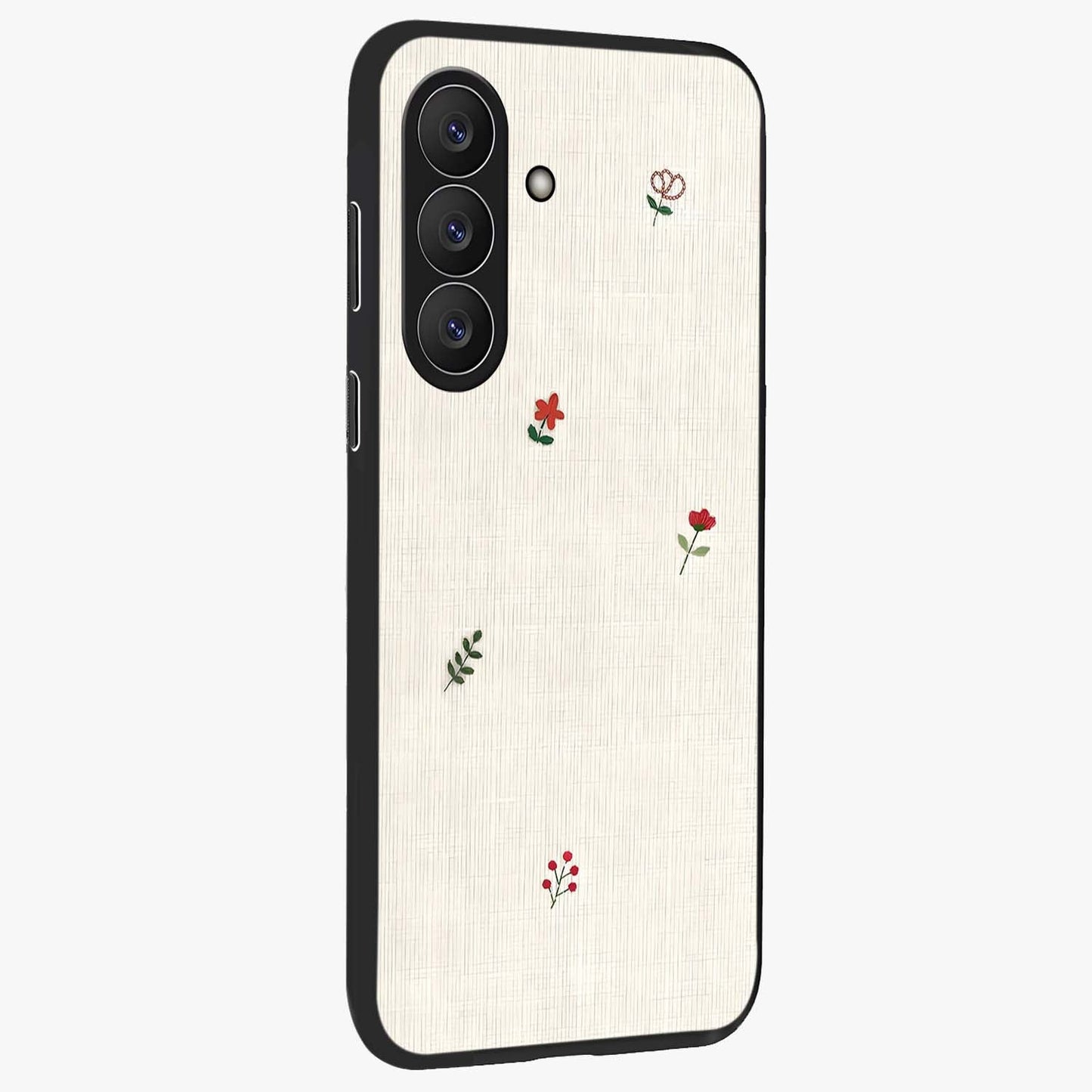 Minimalistic Blue With White Flower Pattern Glass Case upright view showcasing clean white flower artwork with calming blue theme.
