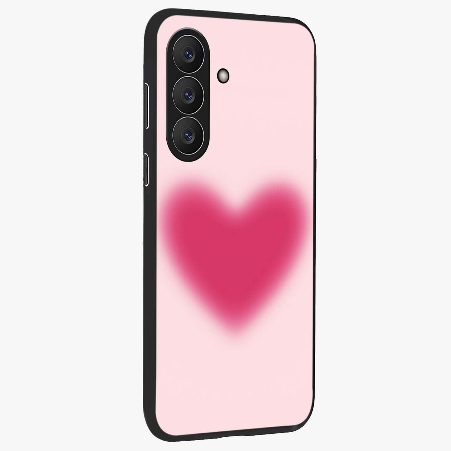 Pink Aura Heart Glass Case upright view showcasing romantic heart artwork with soft pastel theme.