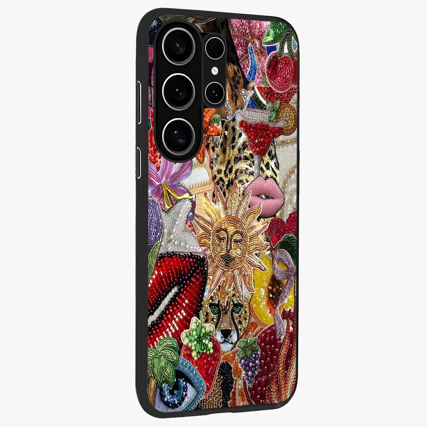 Beaded Fashion Jungle Glass Case upright view showcasing tropical jungle aesthetic with decorative bead elements.