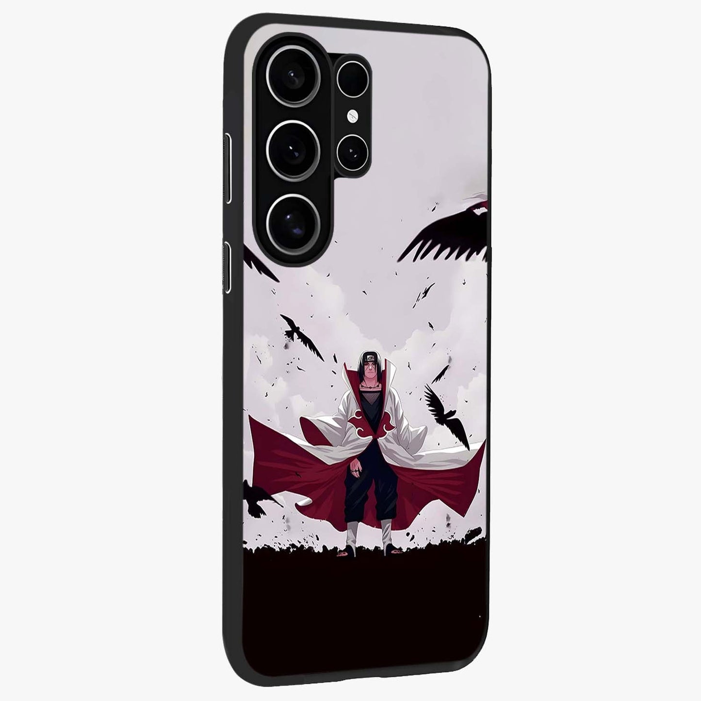 Crimson Crow Ascension Glass Case upright view showcasing dramatic crow artwork with bold gothic theme.