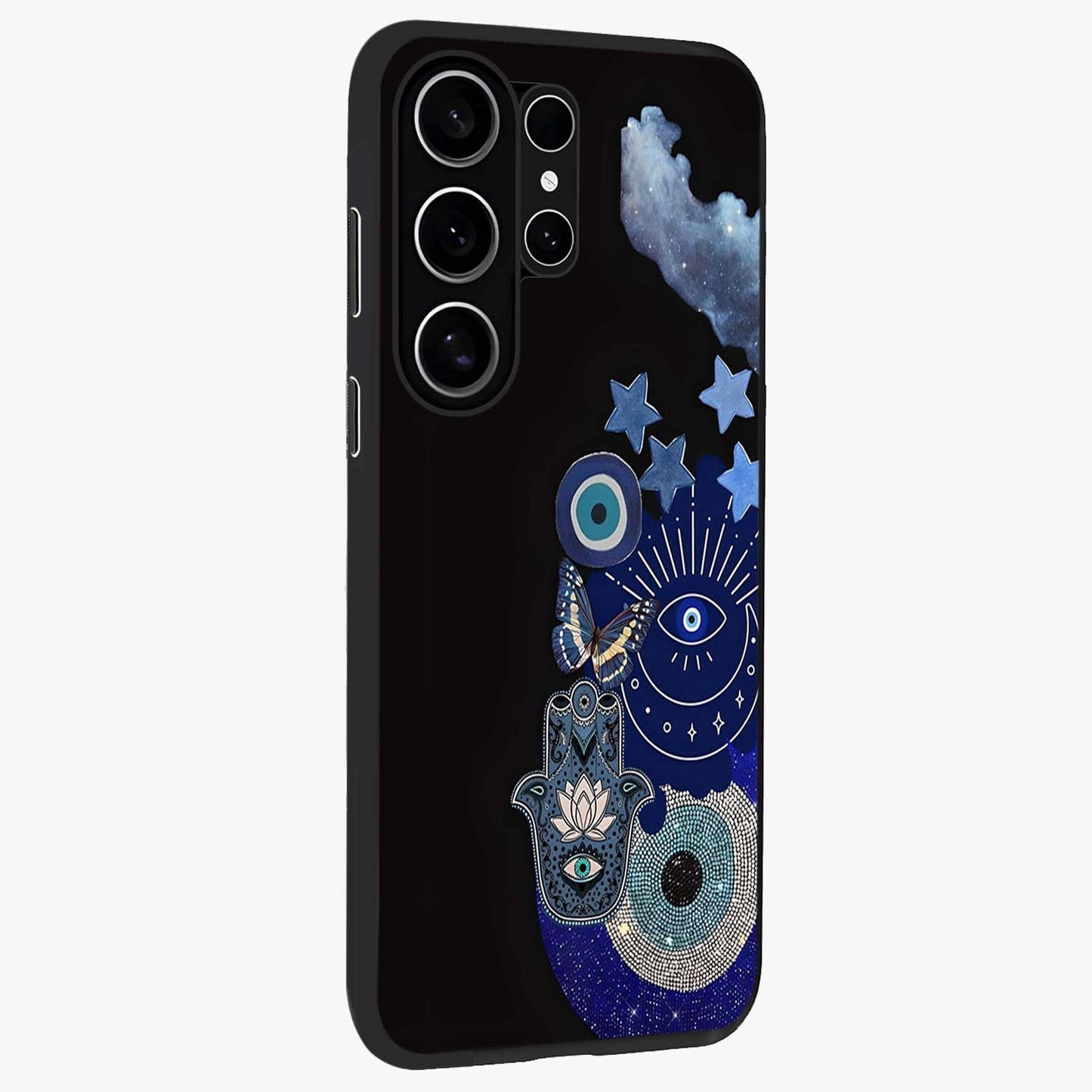 Galactic Charm Cluster Glass Case upright view showcasing glowing cosmic charm artwork with magical celestial style.