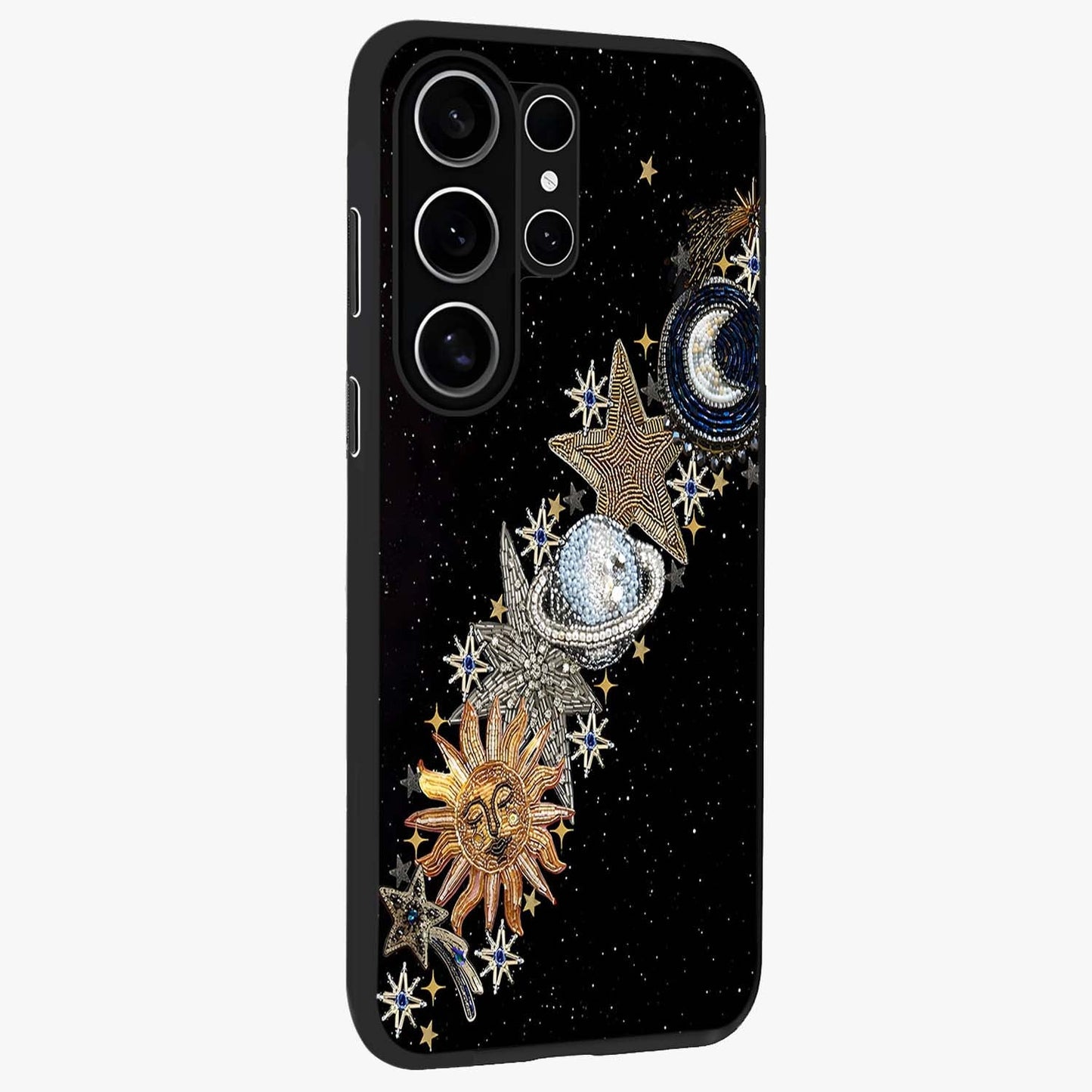 Pearls Universe Object Glass Case upright view showcasing decorative pearl themed artwork with cosmic elegance.