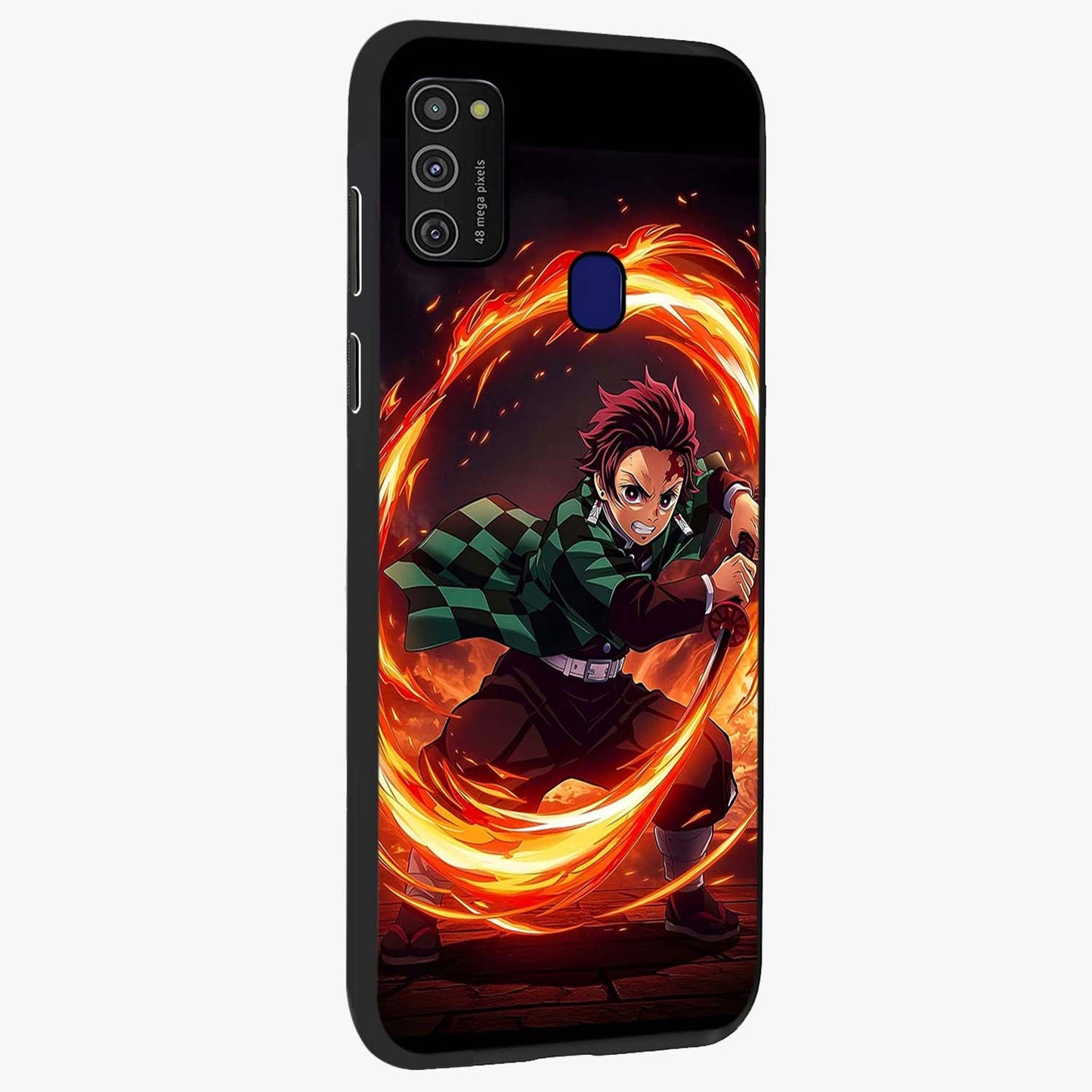 Blazing Sword Resolve Glass Case upright view showcasing dramatic warrior inspired artwork with intense visual style.